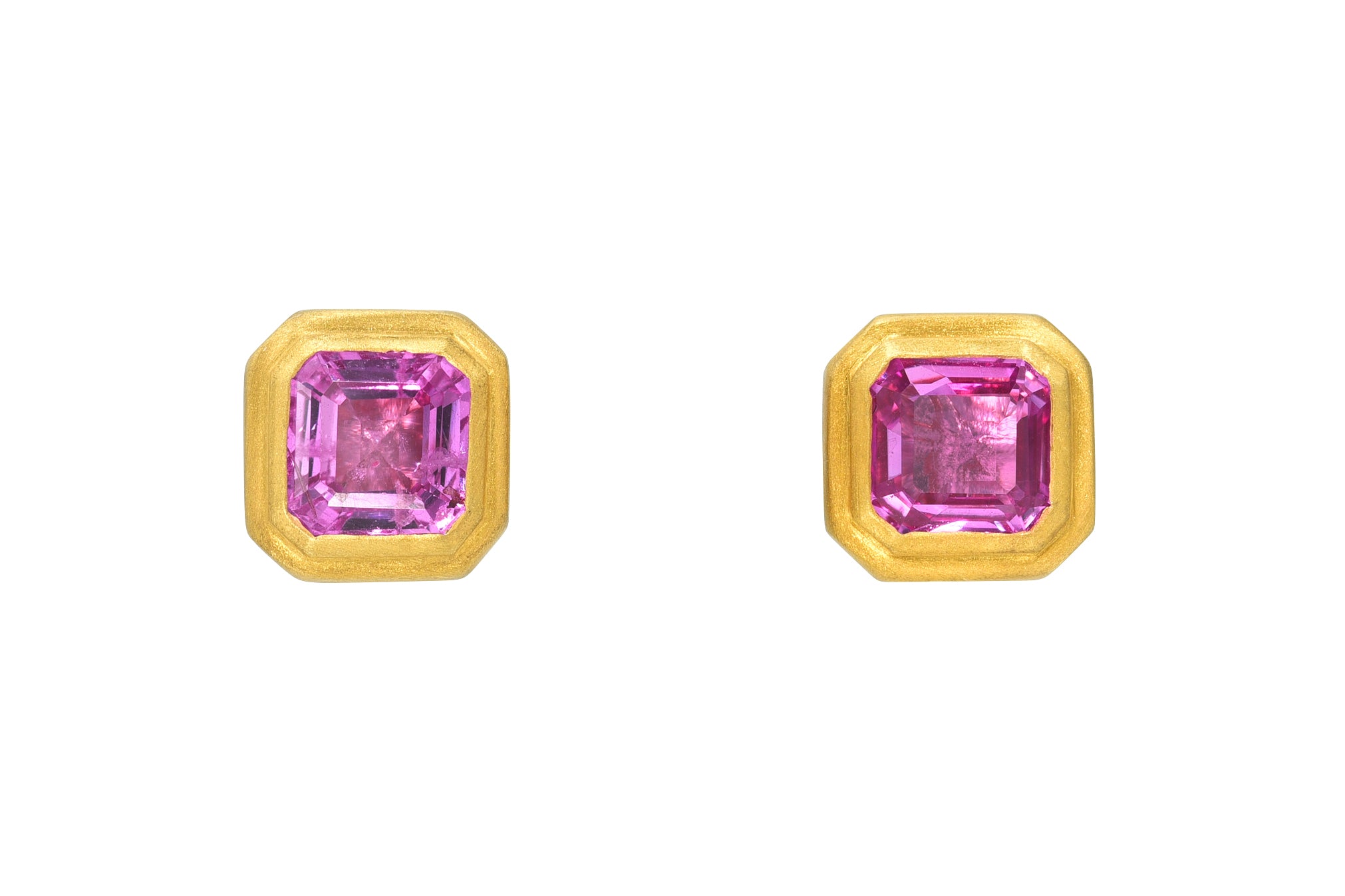 EMERALD CUT PINK SAPPHIRE ZIGGURAT STUDS – DARIUS