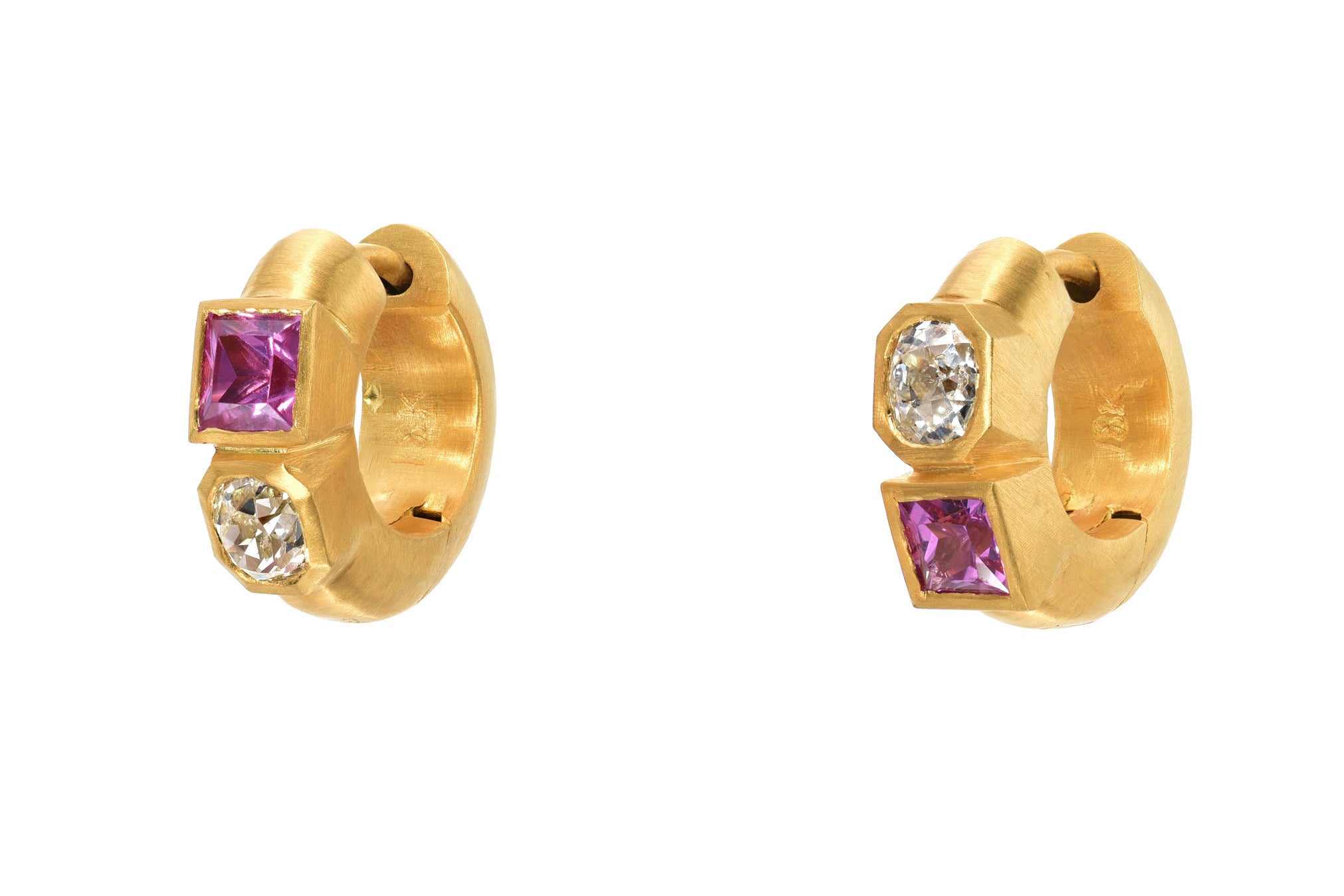 Darius Jewels pink sapphire and diamond signature hoops