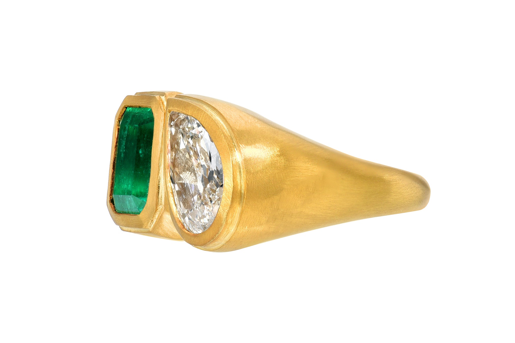 darius jewels darius khonsary double emerald & pear diamond pinky ring
