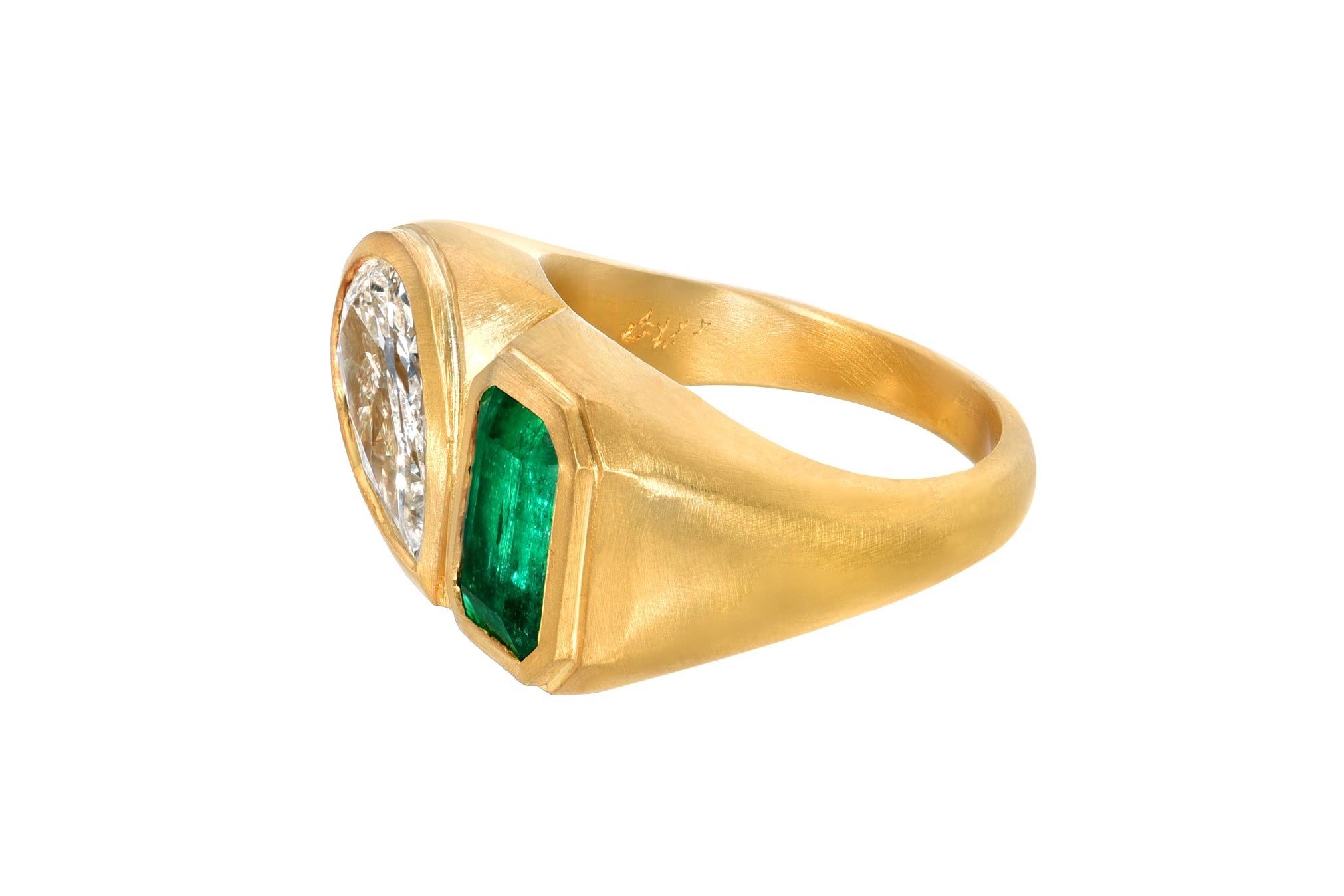 darius jewels darius khonsary double emerald & pear diamond pinky ring