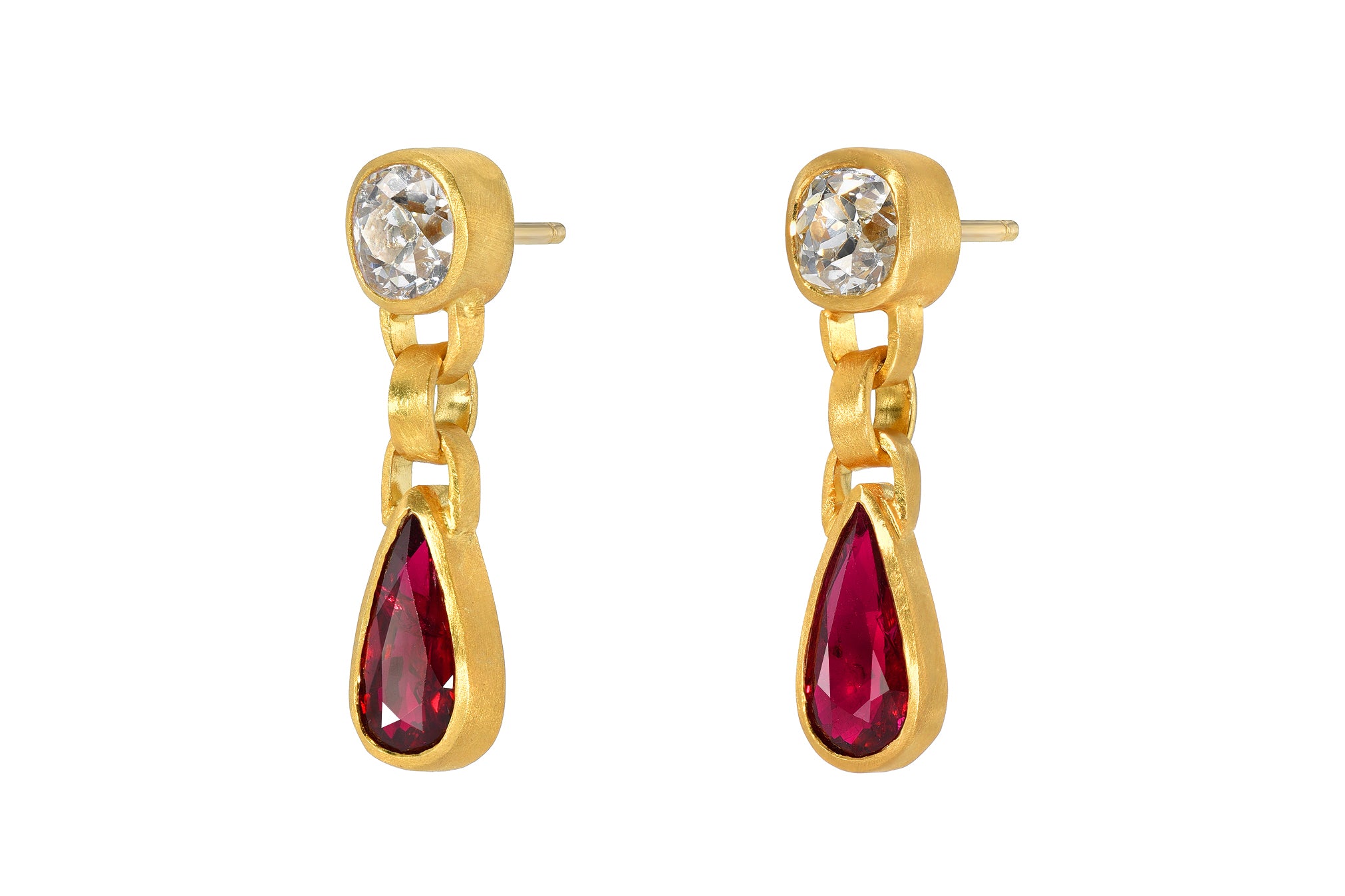 Darius Jewels one of a kind pear ruby & old mine cut diamond gem drop earrings 