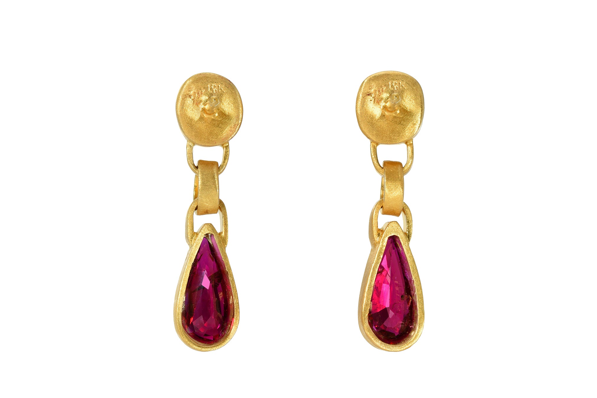 Darius Jewels one of a kind pear ruby & old mine cut diamond gem drop earrings 