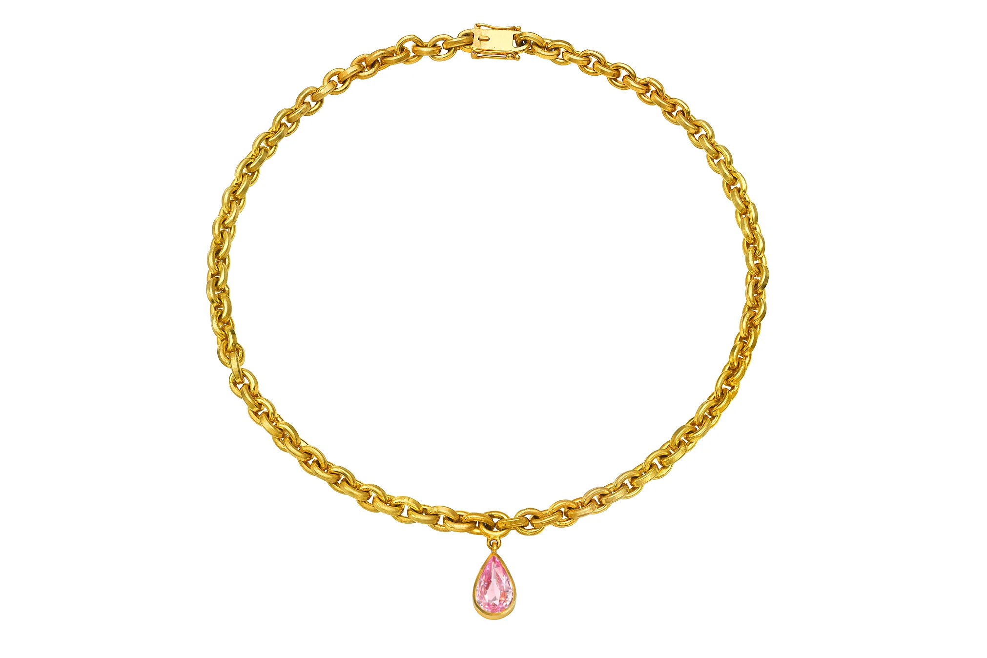 ONE OF A KIND PEAR PADPARADSCHA SAPPHIRE DROP OVERSIZED SIGNATURE CHAIN