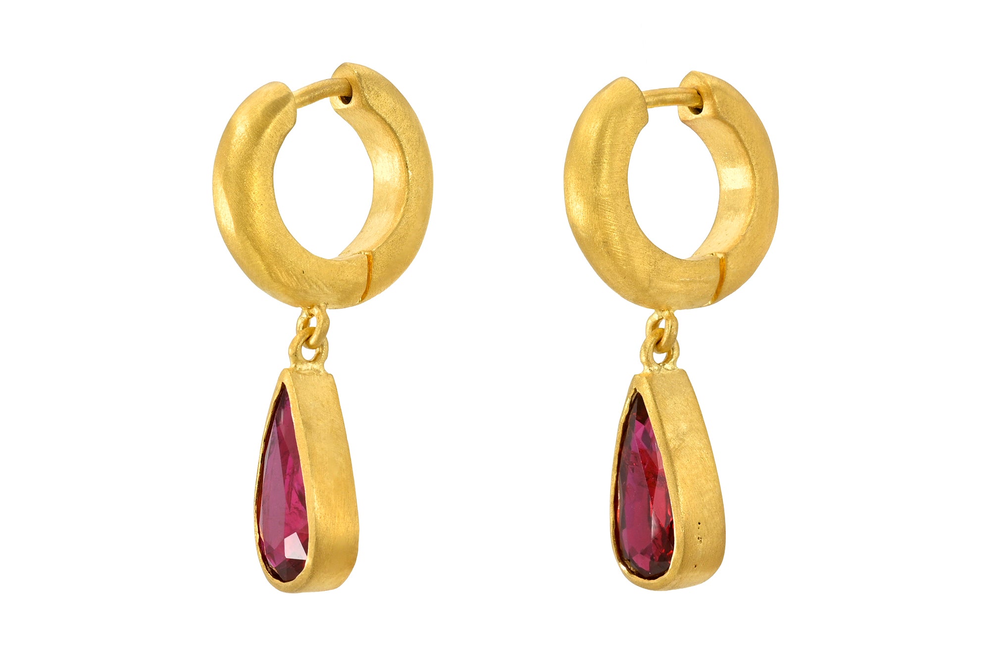 8MM PEAR RUBY DROP SIGNATURE HOOPS