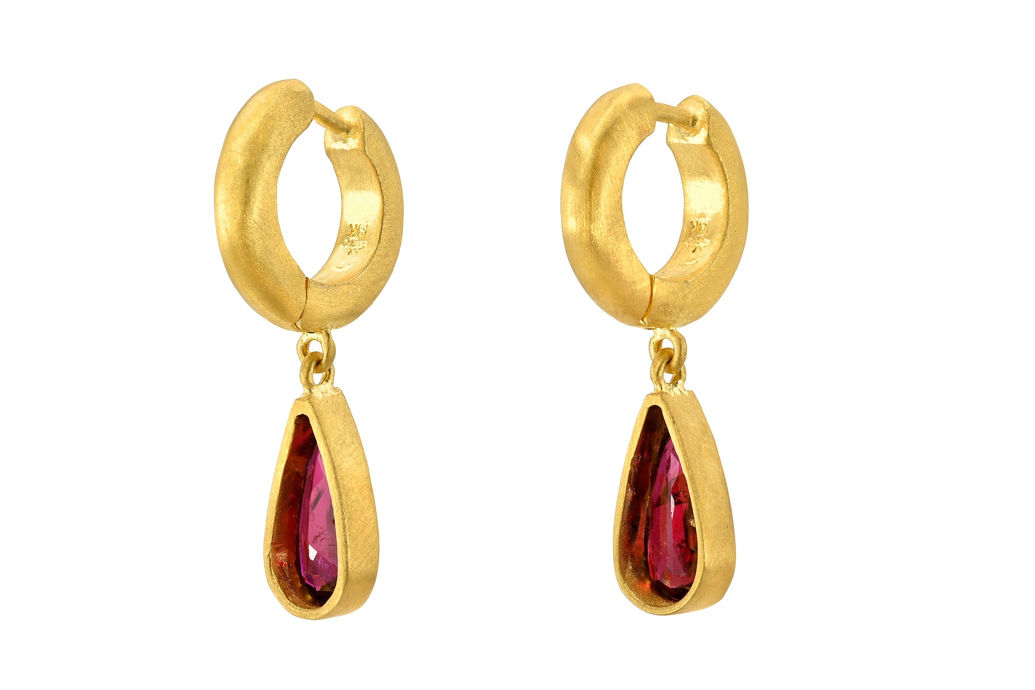 8MM PEAR RUBY DROP SIGNATURE HOOPS