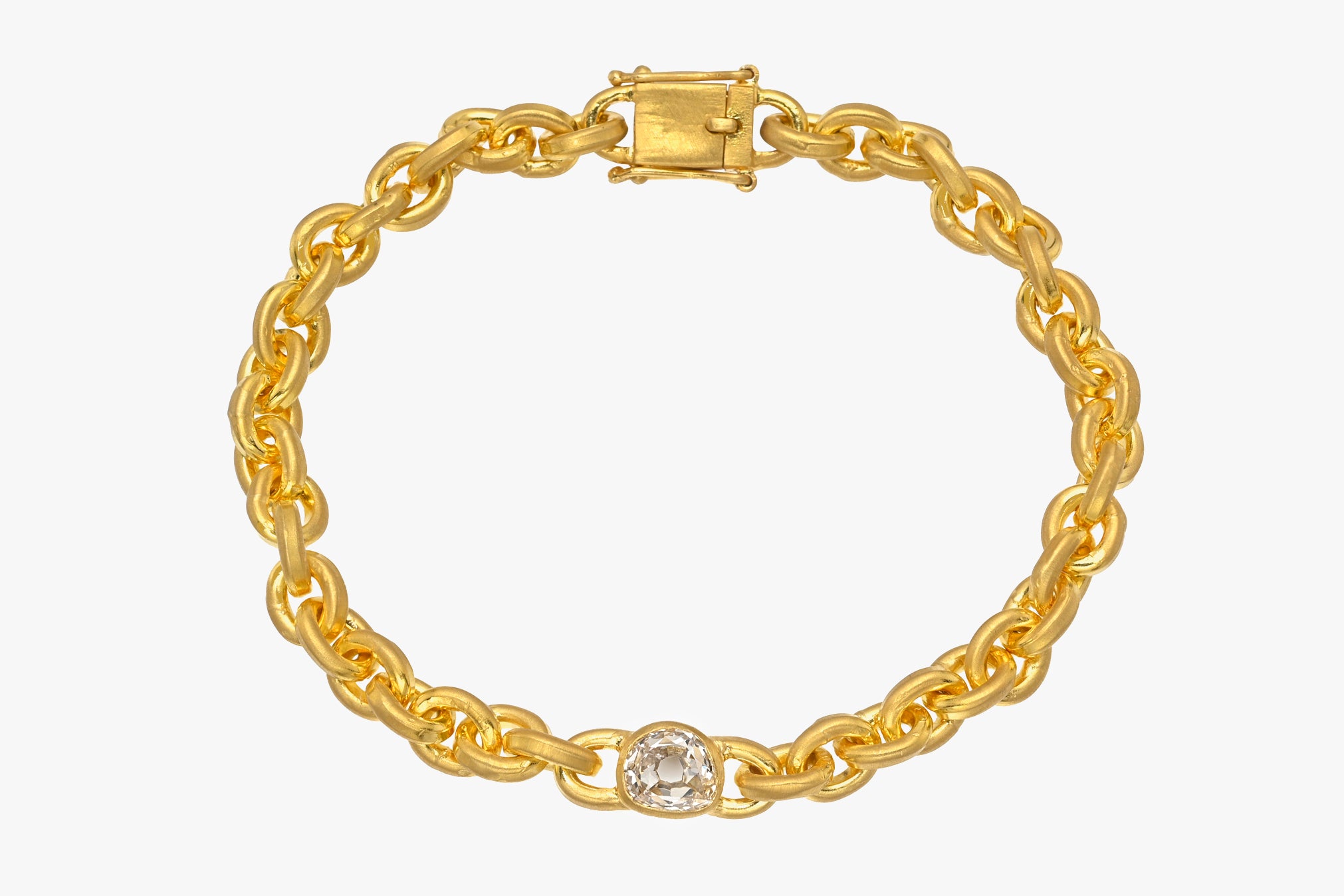 ONE OF A KIND CHAMPAGNE OLD MINE CUT DIAMOND OVERSIZED SIGNATURE CHAIN BRACELET