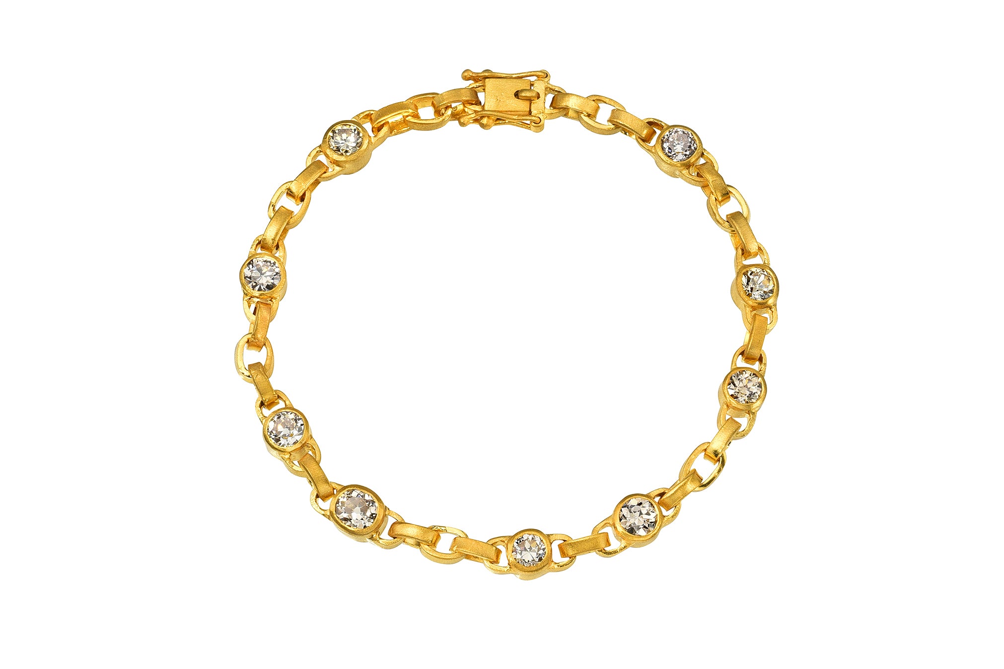Darius Jewels 7" Signature Chain Bracelet Champagne Diamonds Antique Old Mine Cut 18K Fairmined Yellow Gold