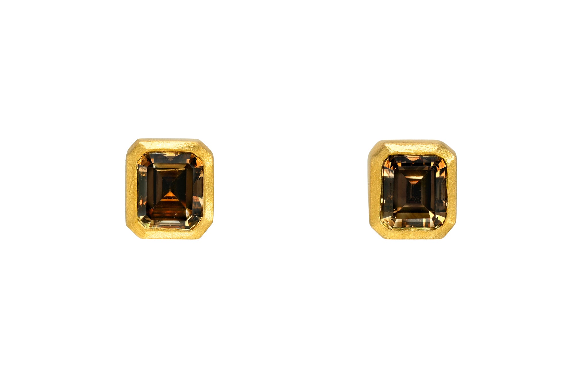 EMERALD CUT BROWN DIAMOND STUDS