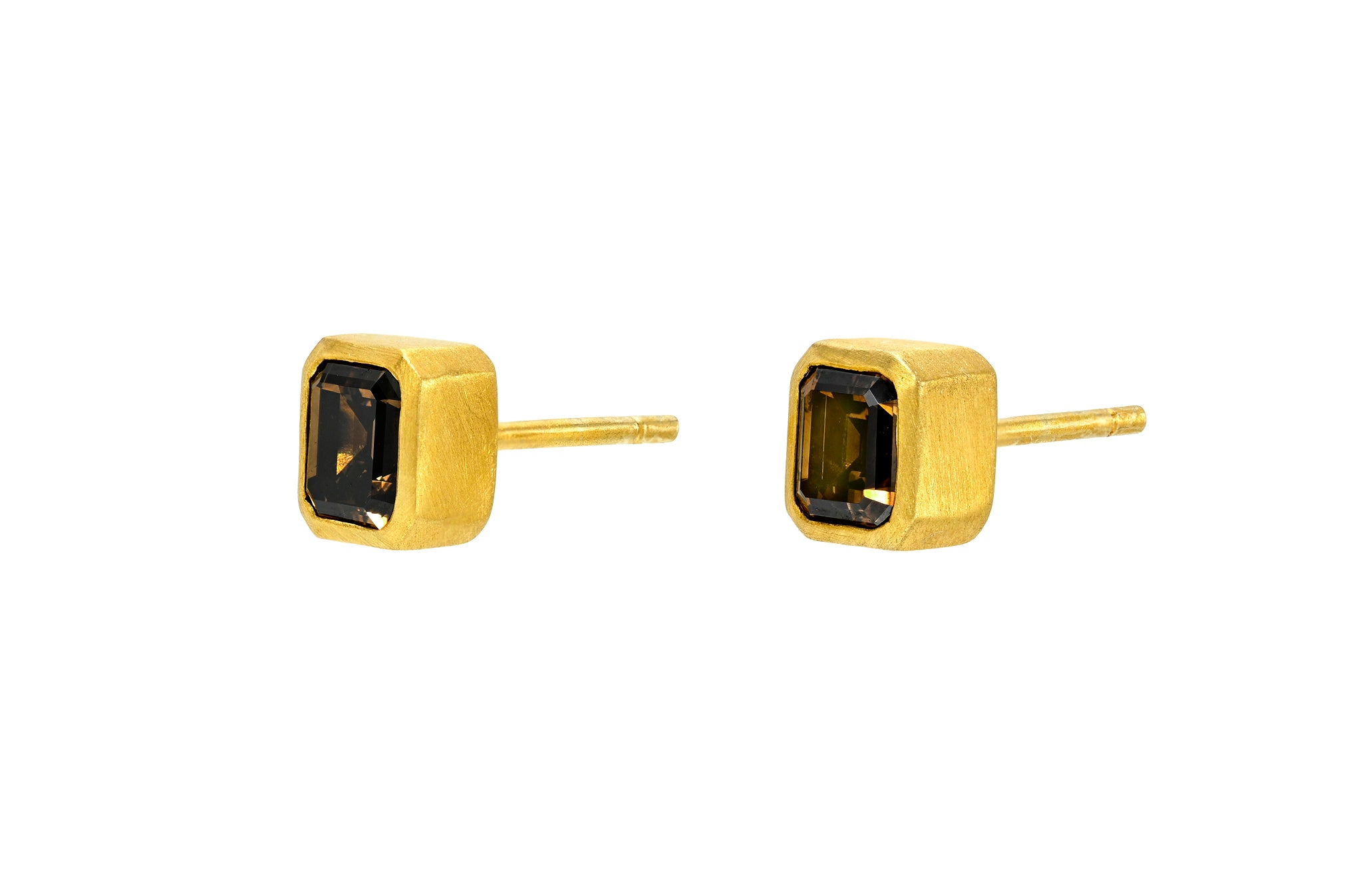 EMERALD CUT BROWN DIAMOND STUDS