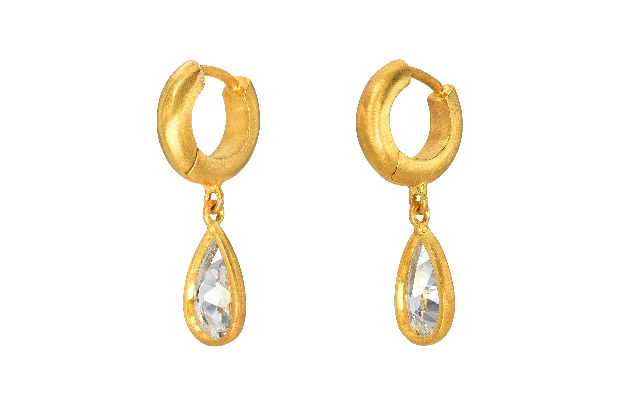 ONE OF A KIND ANTIQUE PEAR DIAMOND DROP SIGNATURE HOOPS