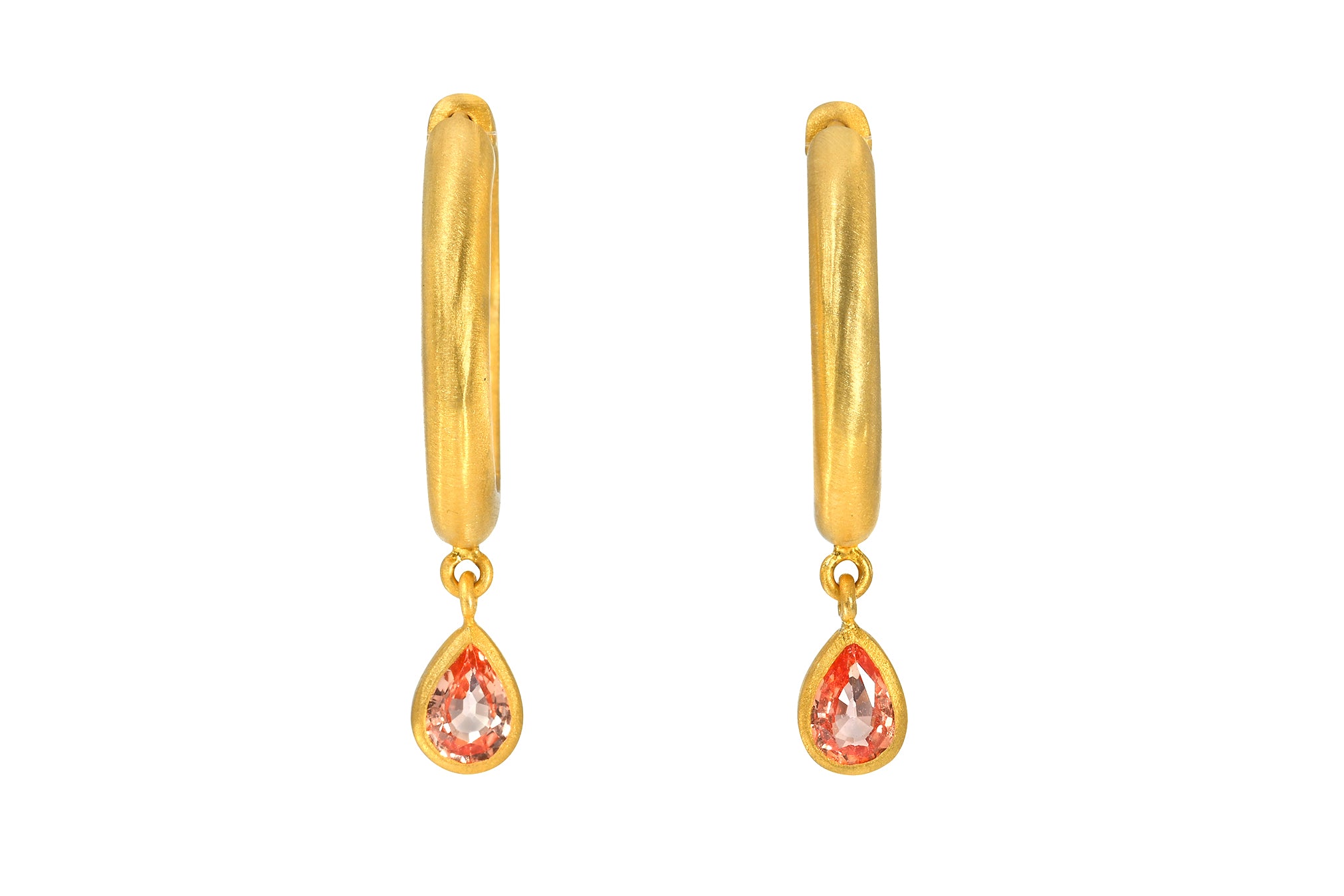 16MM PEAR PADPARADSCHA SAPPHIRE DROP SIGNATURE HOOPS