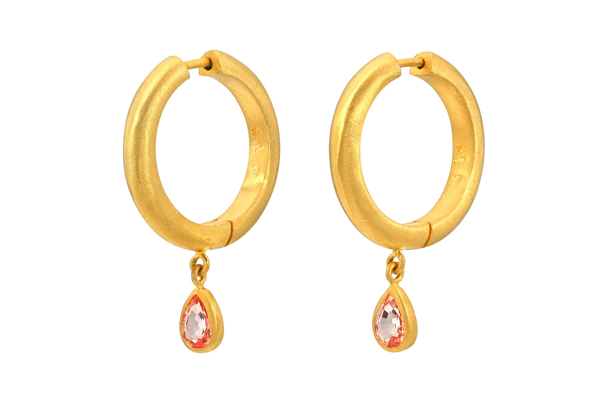 16MM PEAR PADPARADSCHA SAPPHIRE DROP SIGNATURE HOOPS