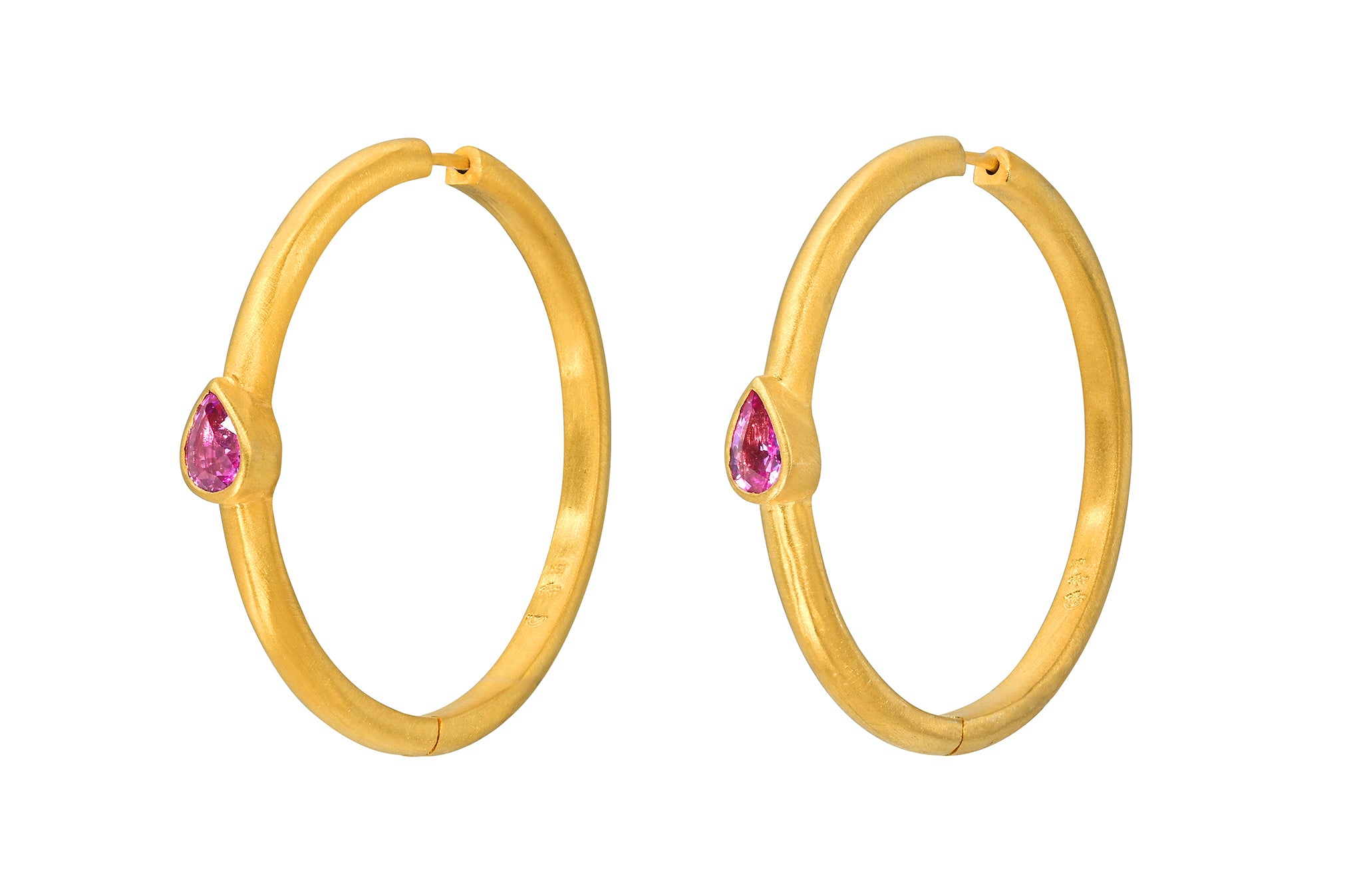 36MM PEAR PINK SAPPHIRE SIGNATURE HOOPS