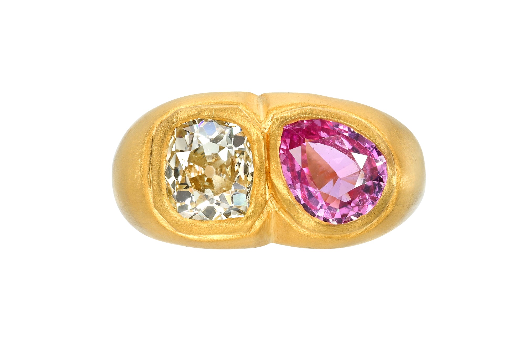 DOUBLE OLD MINE CUT DIAMOND & PEAR PINK SAPPHIRE RING