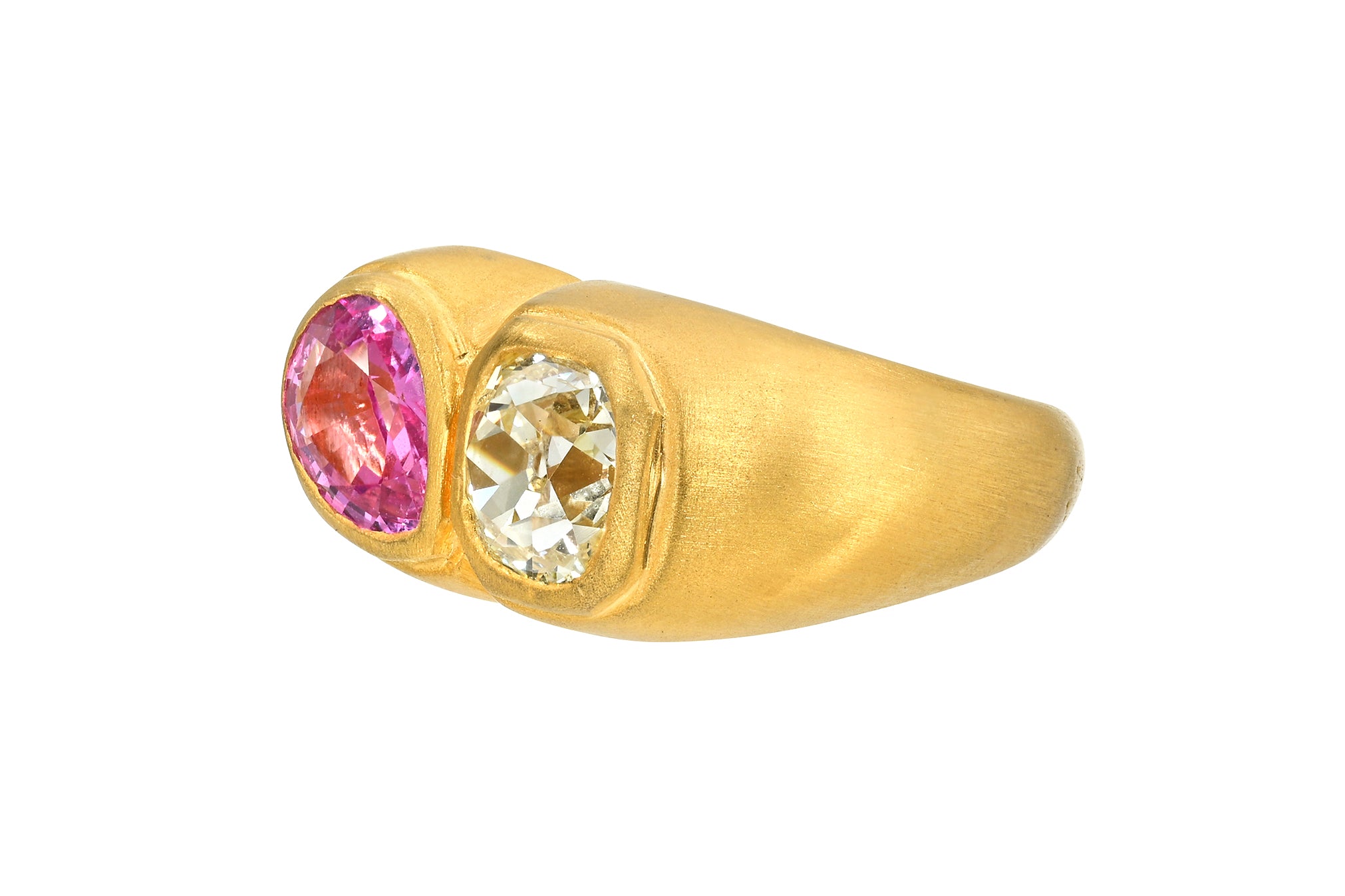 DOUBLE OLD MINE CUT DIAMOND & PEAR PINK SAPPHIRE RING