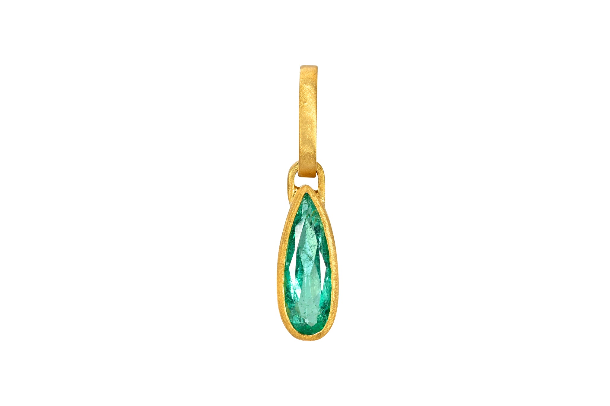 ONE OF A KIND ELONGATED PEAR EMERALD PENDANT