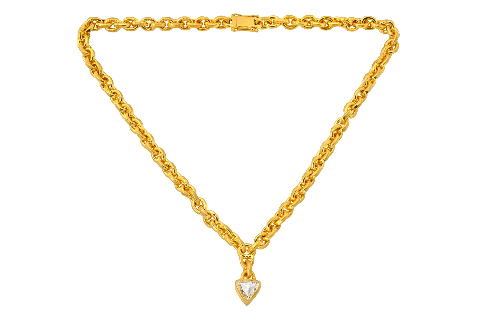 ONE OF A KIND TRILLION CUT DIAMOND DROP OVERSIZED SIGNATURE CHAIN NECKLACE