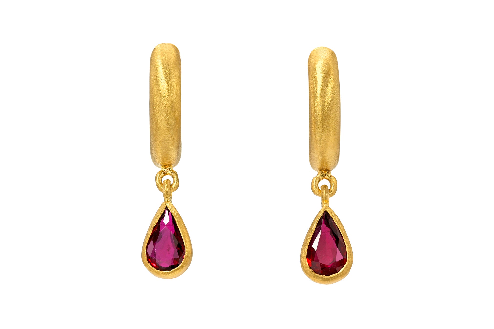 6.5MM PEAR RUBY DROP SIGNATURE HOOPS