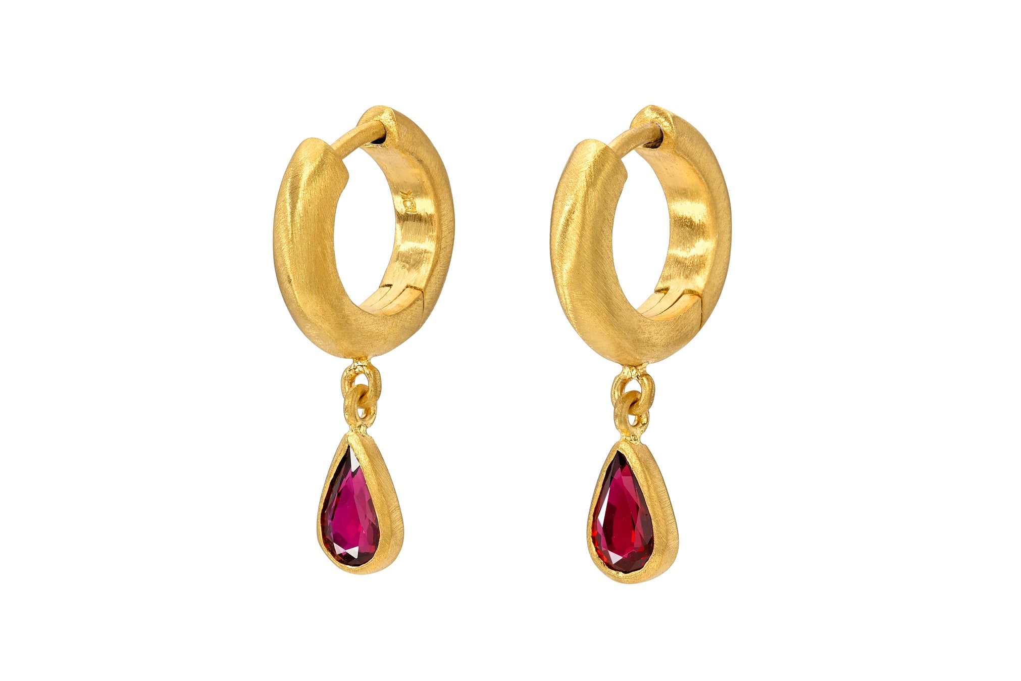 6.5MM PEAR RUBY DROP SIGNATURE HOOPS