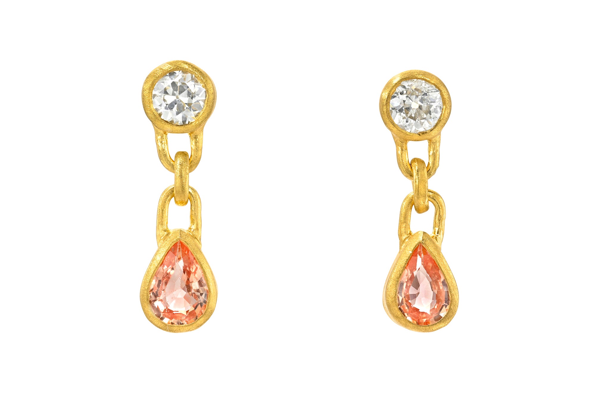 ONE OF A KIND PADPARADSCHA SAPPHIRE & DIAMOND GEM DROP EARRINGS