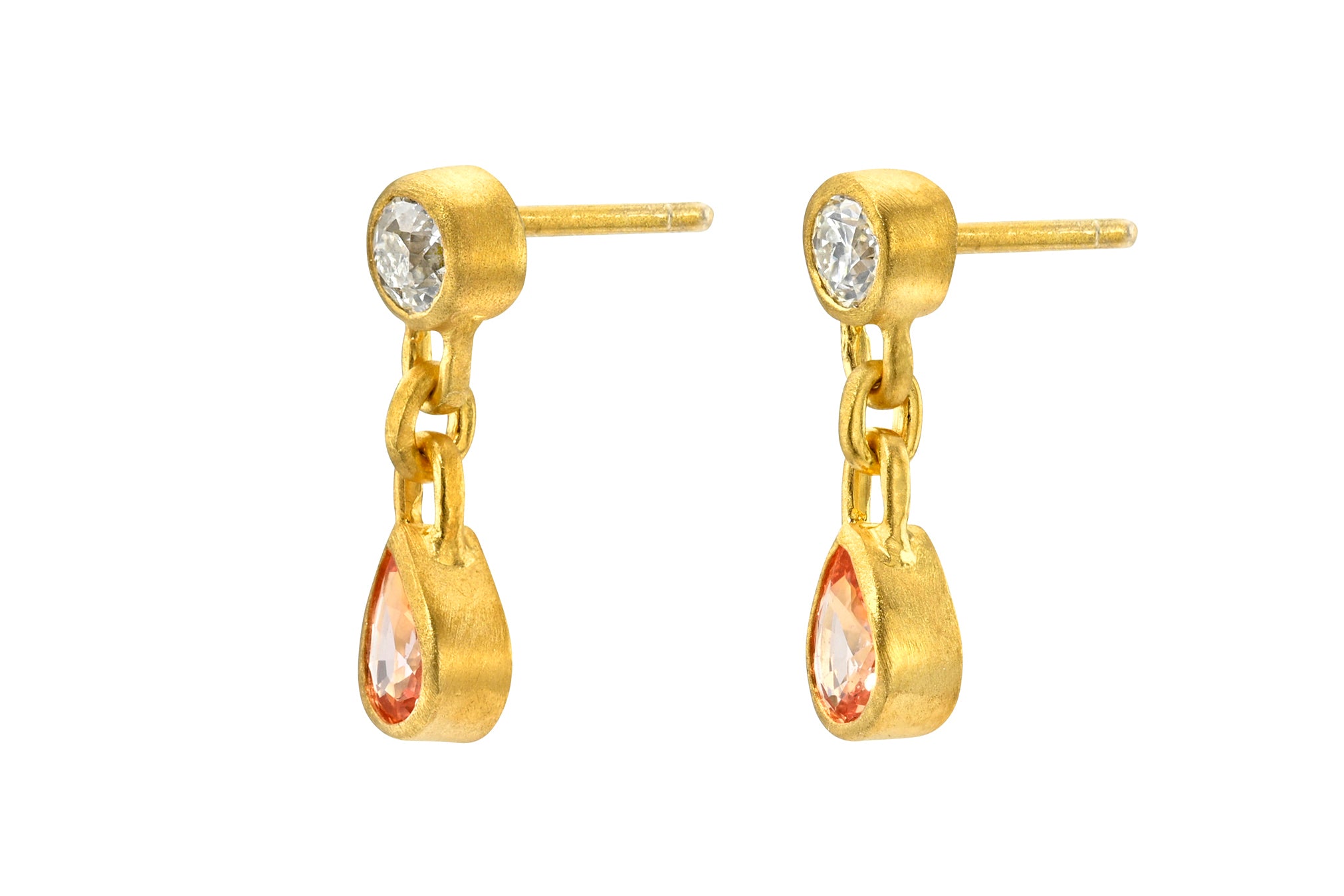 ONE OF A KIND PADPARADSCHA SAPPHIRE & DIAMOND GEM DROP EARRINGS