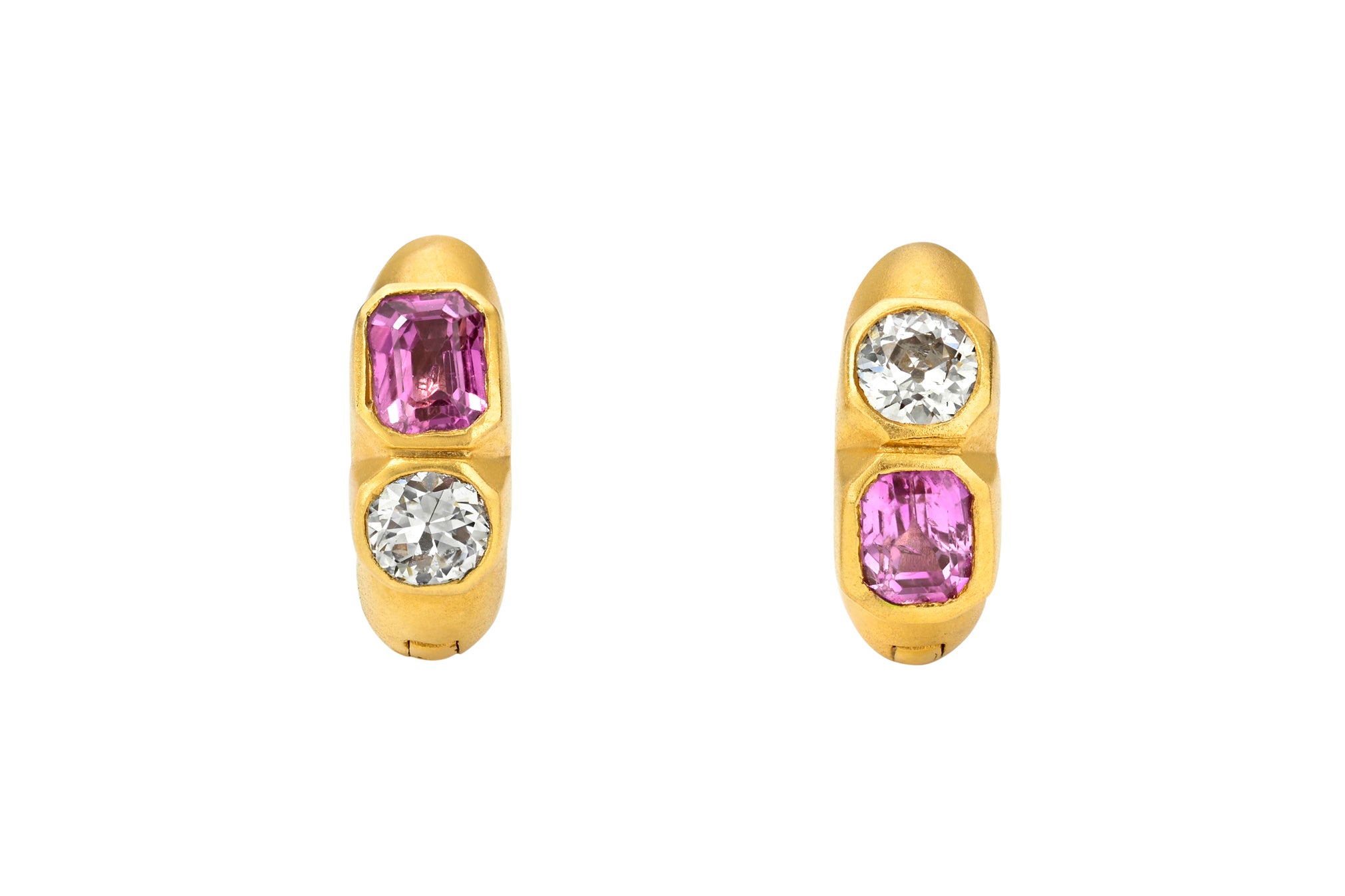 DOUBLE PINK SAPPHIRE & DIAMOND HOOPS