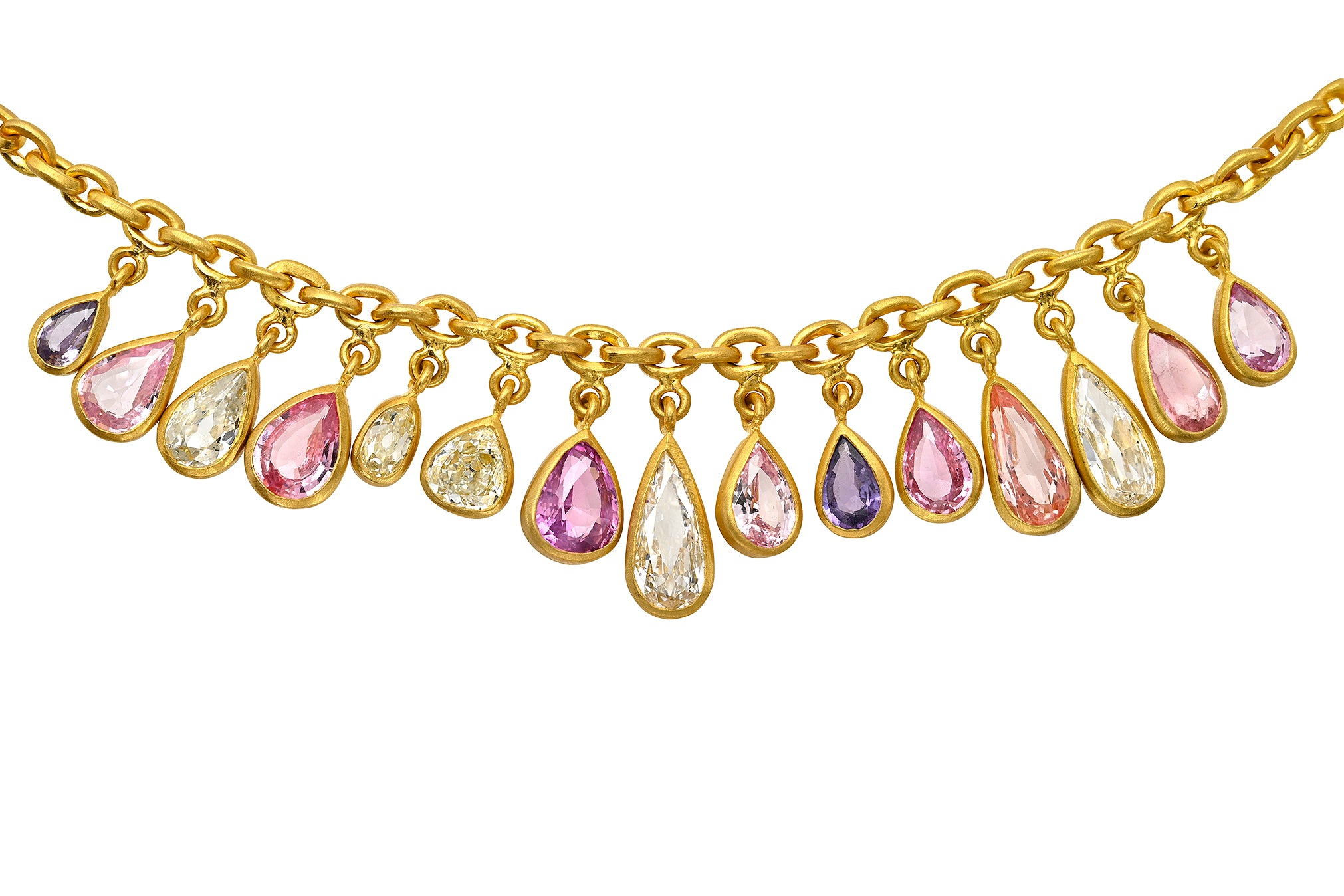 ONE OF A KIND PEAR SAPPHIRE & DIAMOND VEIL FAIRY CHAIN NECKLACE