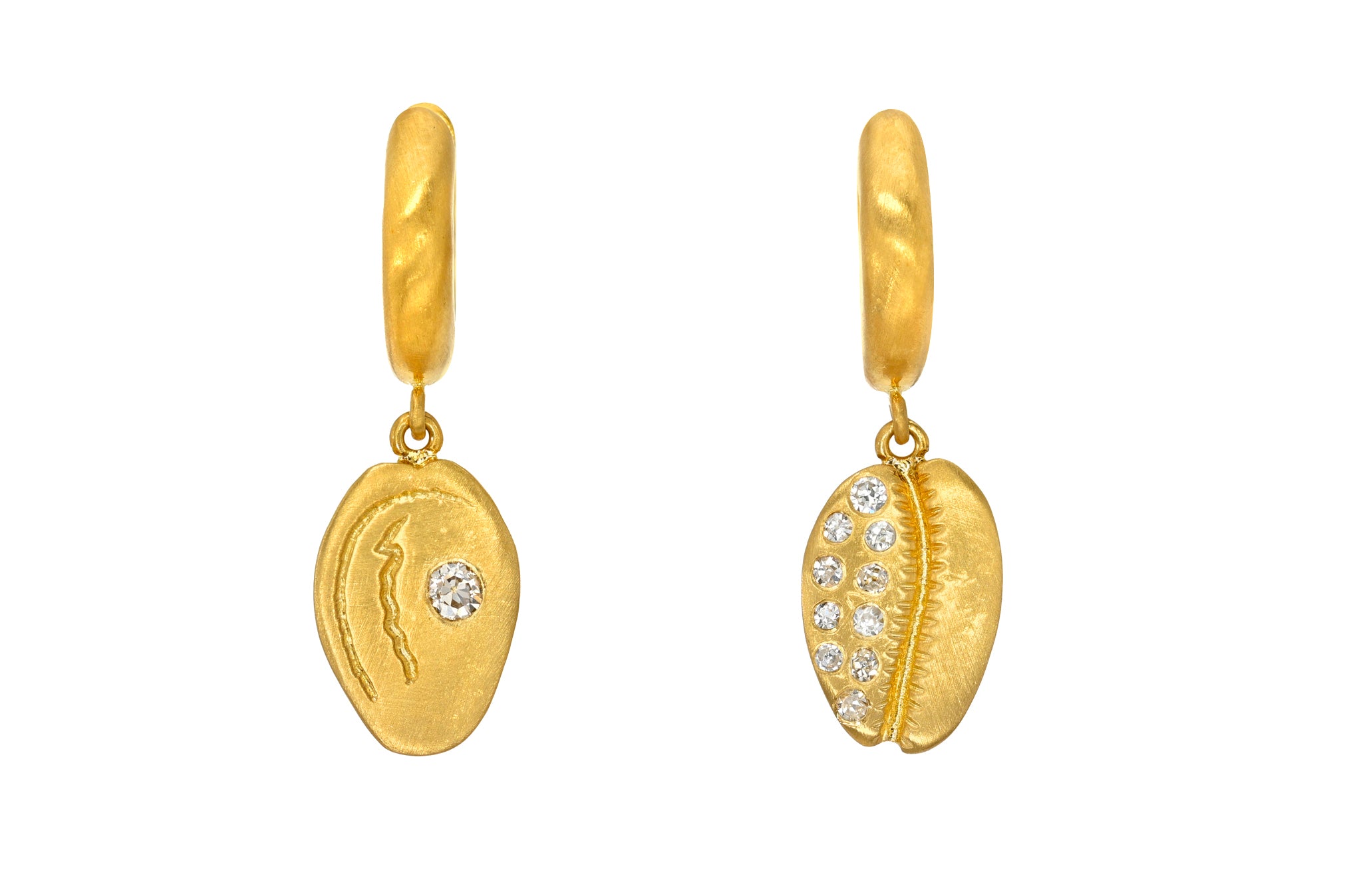 DIAMOND HASANLU COWRIE CHARM 8MM SIGNATURE HOOPS