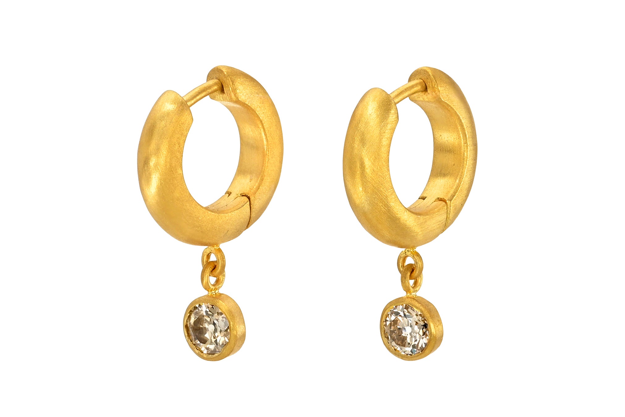 8MM OLD MINE CUT CHAMPAGNE DIAMOND DROP SIGNATURE HOOPS