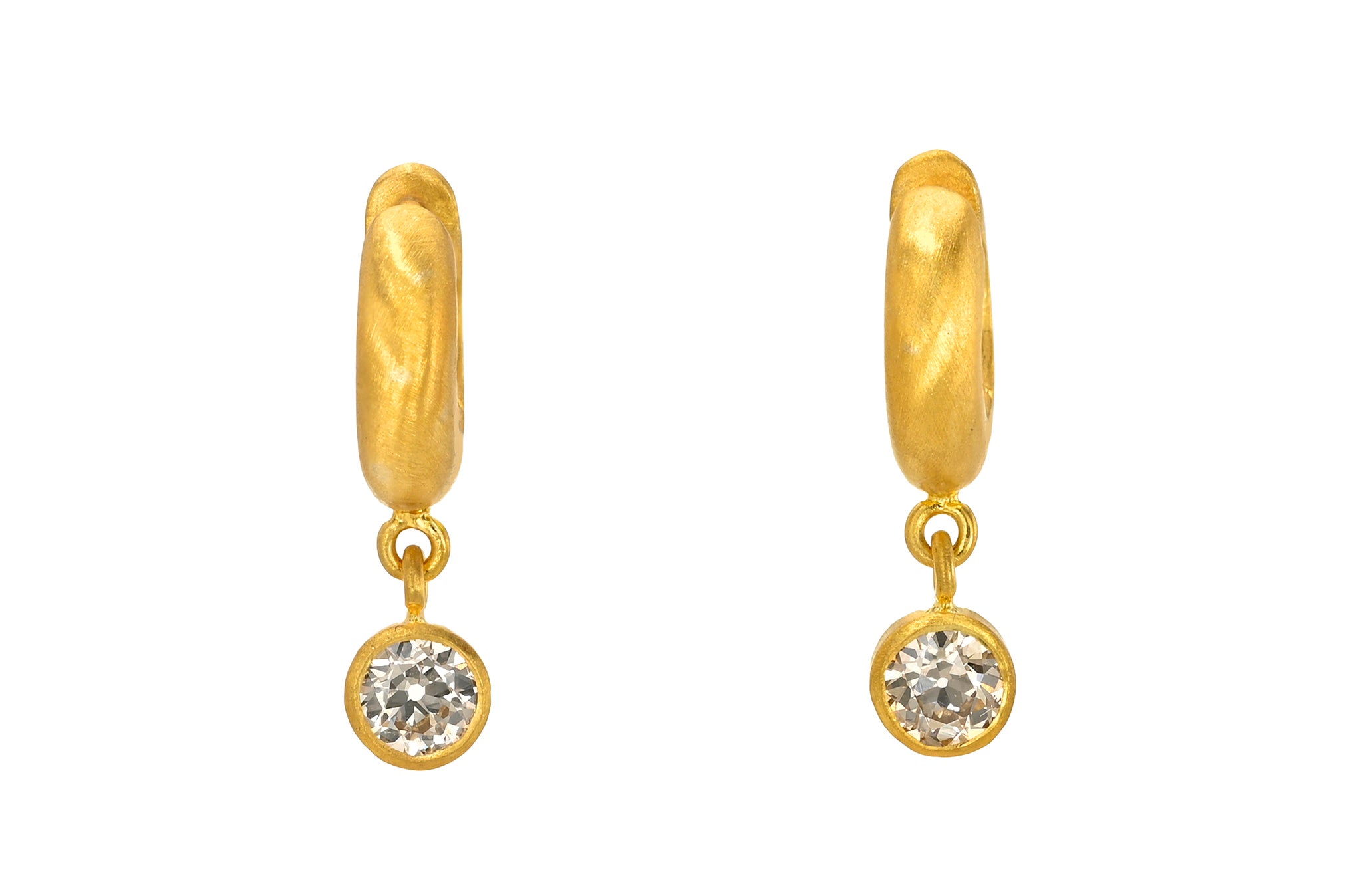 6.5MM OLD MINE CUT CHAMPAGNE DIAMOND DROP SIGNATURE HOOPS