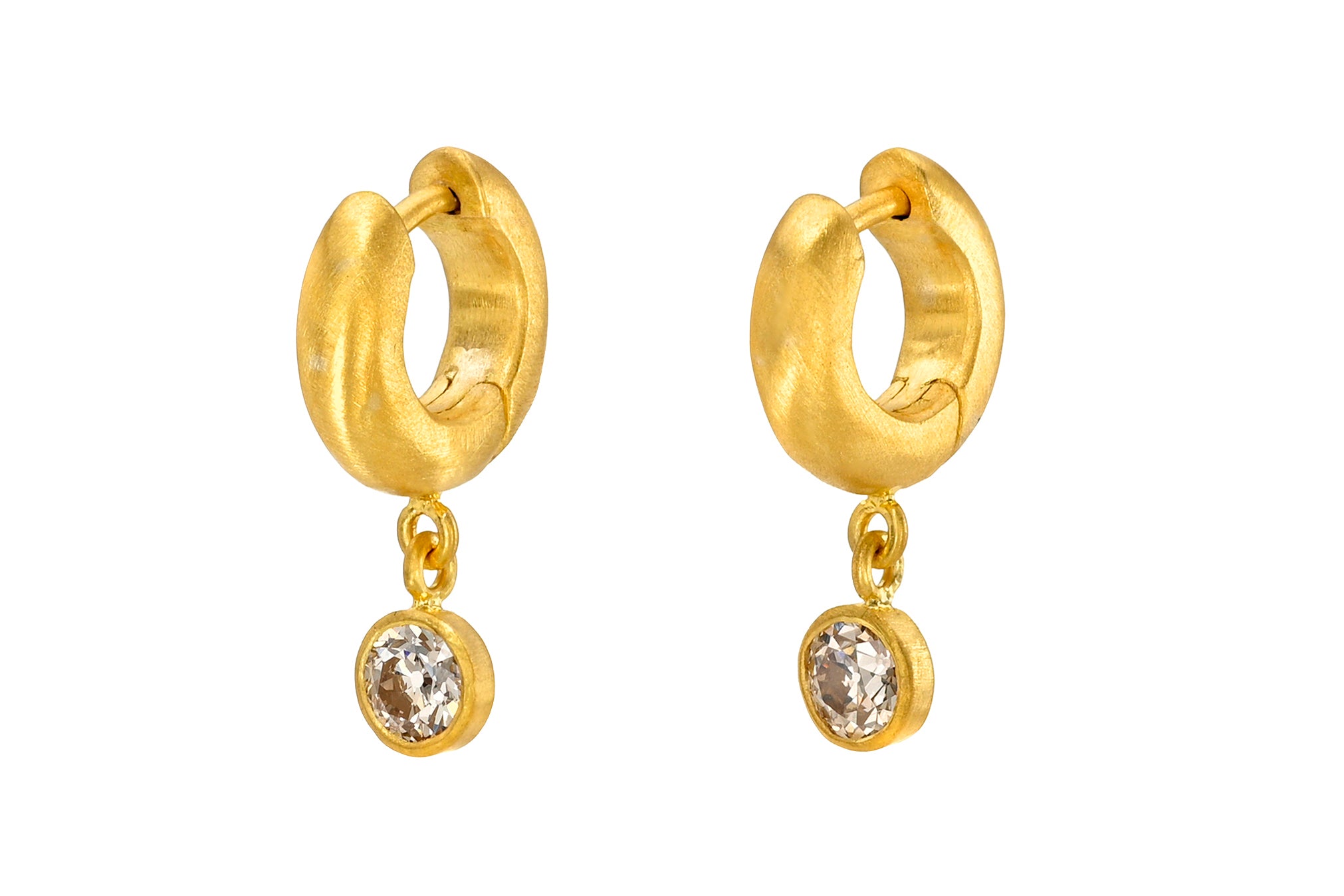6.5MM OLD MINE CUT CHAMPAGNE DIAMOND DROP SIGNATURE HOOPS