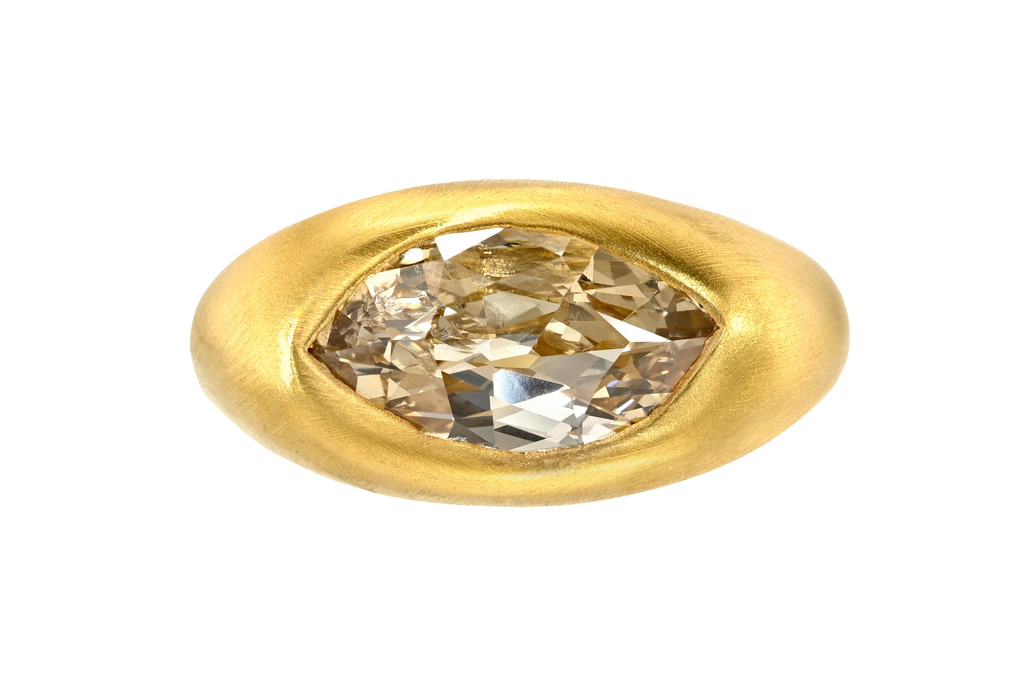 ONE OF A KIND ANTIQUE MARQUISE FANCY YELLOW-BROWN DIAMOND GEM SIGNET RING