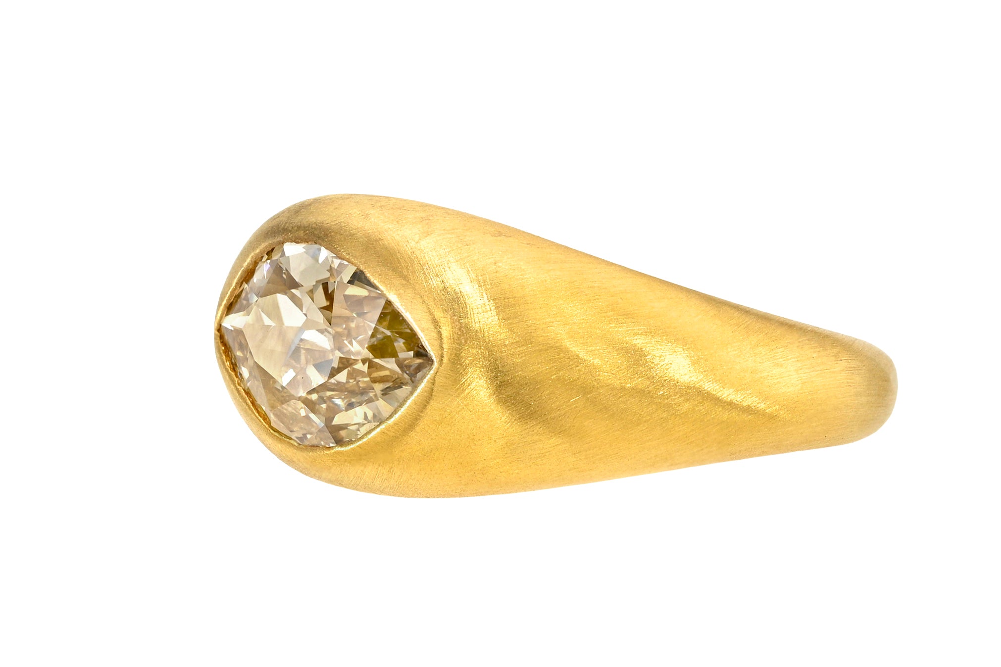 ONE OF A KIND ANTIQUE MARQUISE FANCY YELLOW-BROWN DIAMOND GEM SIGNET RING