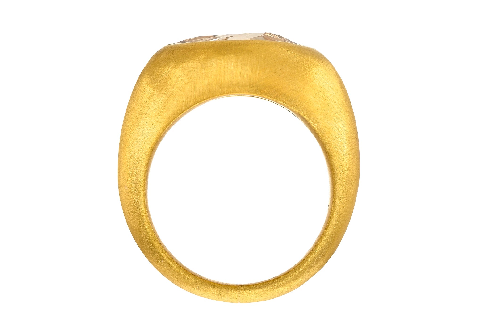 ONE OF A KIND ANTIQUE MARQUISE FANCY YELLOW-BROWN DIAMOND GEM SIGNET RING