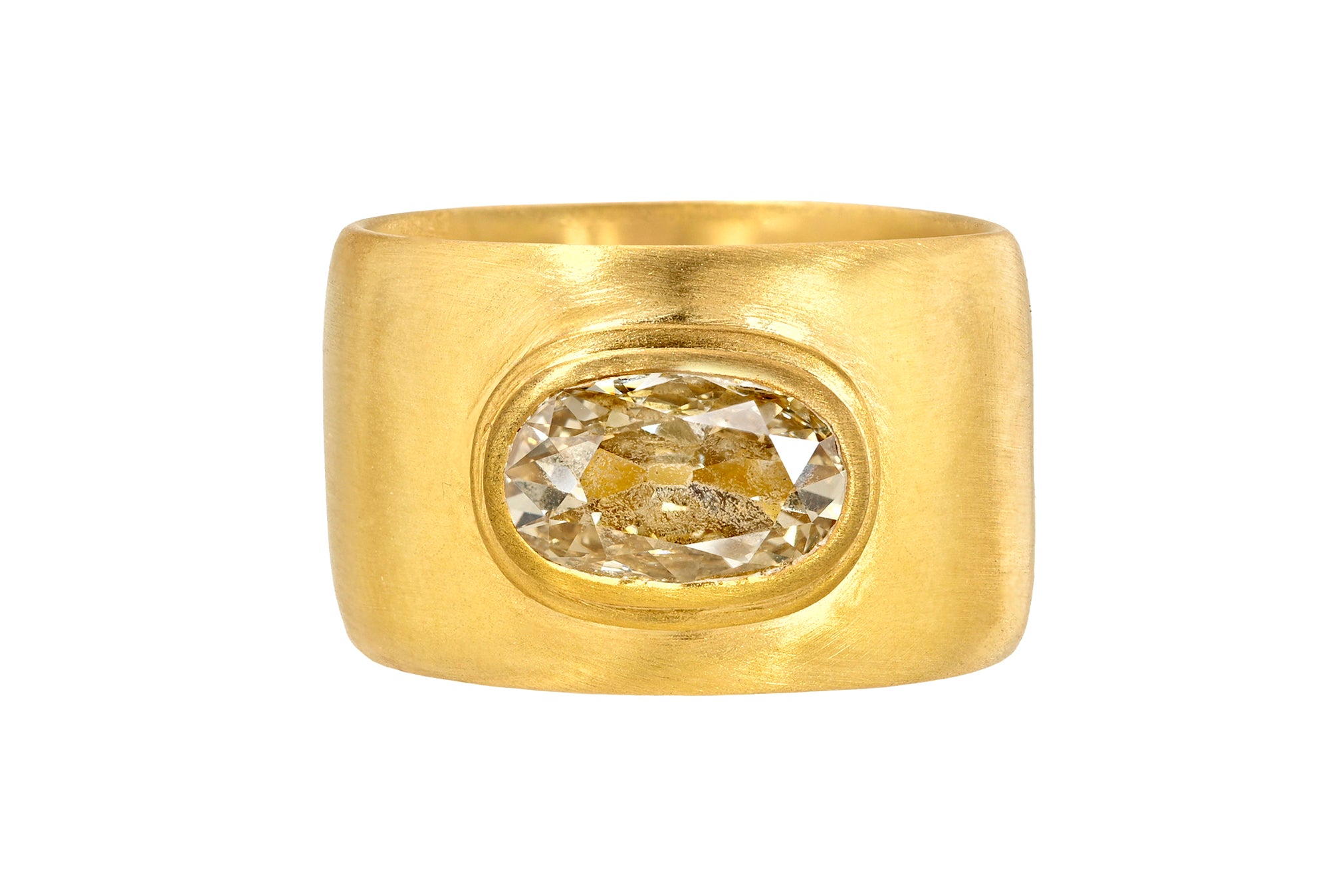 ONE OF A KIND OVAL FANCY YELLOW-BROWN OLD MINE CUT DIAMOND CIGAR BAND