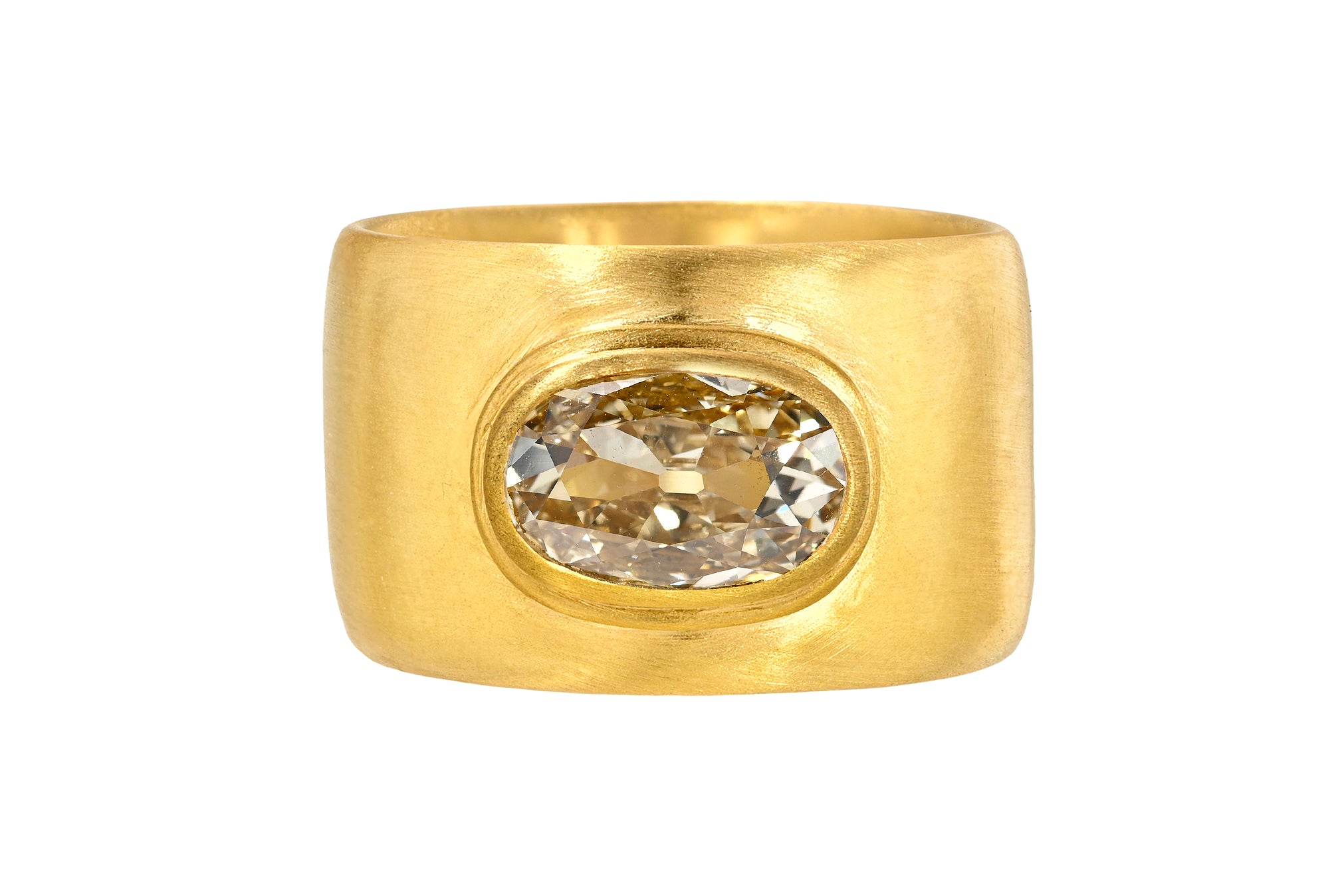 ONE OF A KIND OVAL FANCY YELLOW-BROWN OLD MINE CUT DIAMOND CIGAR BAND