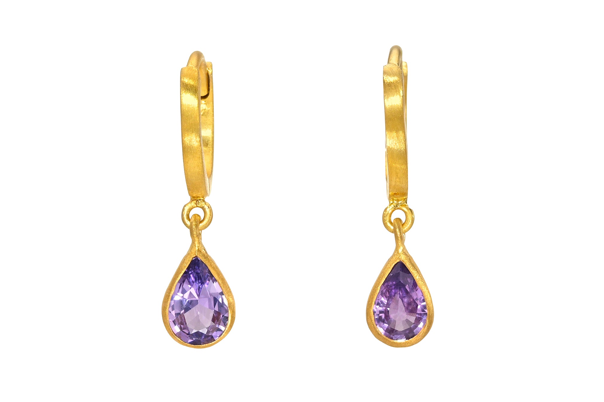ONE OF A KIND 8MM PEAR PURPLE SAPPHIRE FAIRY HOOPS