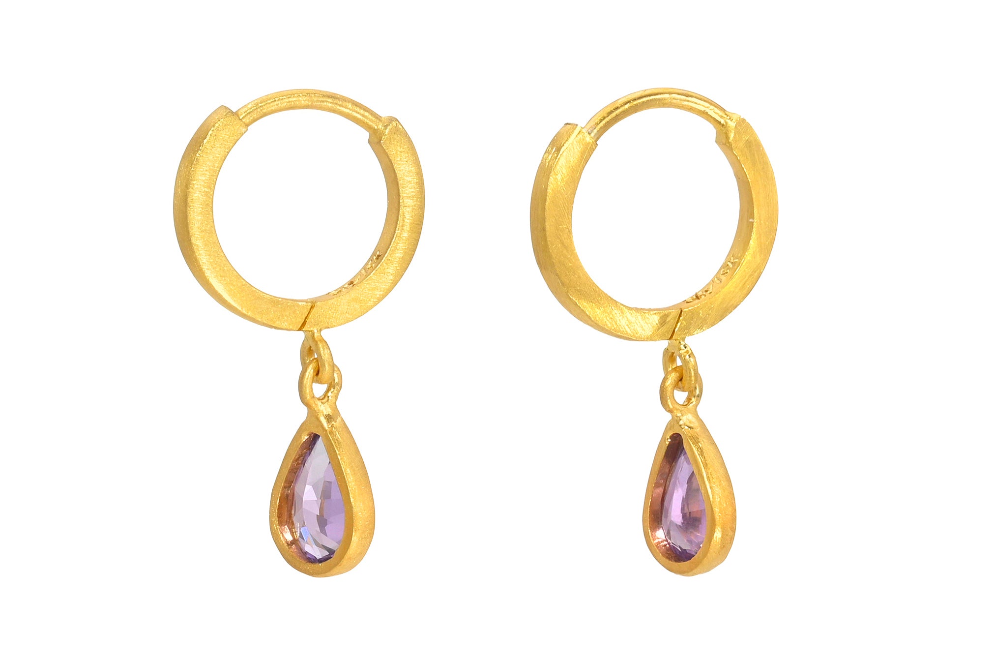 ONE OF A KIND 8MM PEAR PURPLE SAPPHIRE FAIRY HOOPS