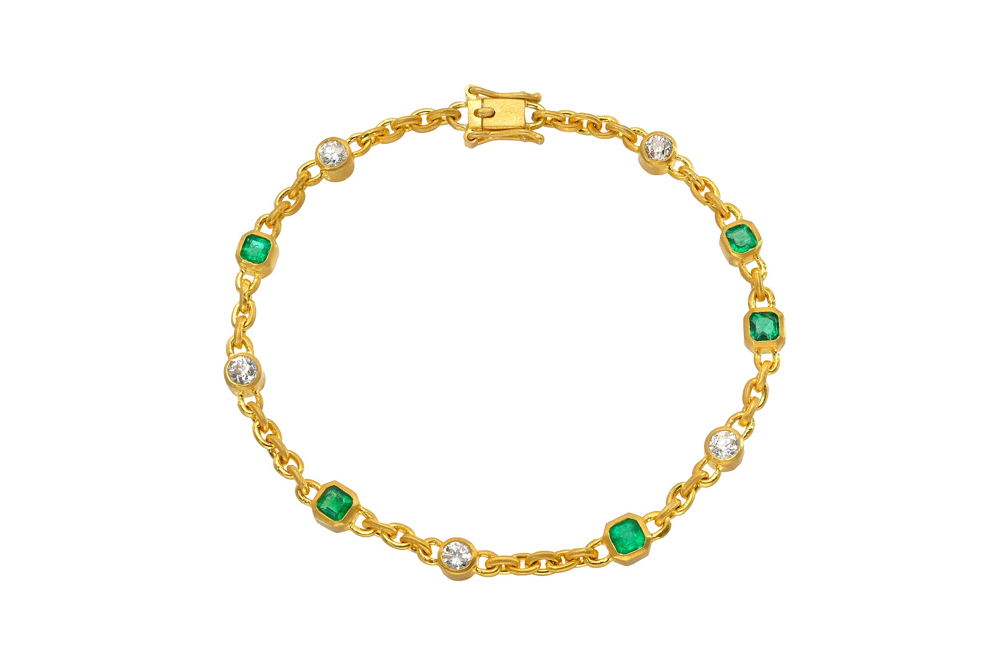 ONE OF A KIND EMERALD AND OLD MINE CUT DIAMOND FAIRY CHAIN BRACELET