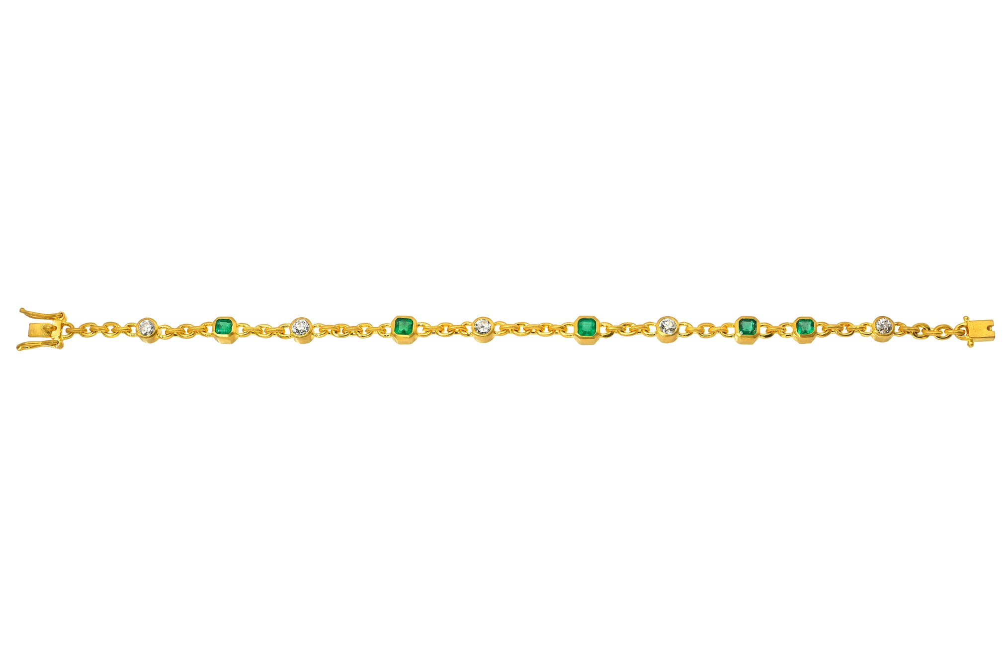 ONE OF A KIND EMERALD AND OLD MINE CUT DIAMOND FAIRY CHAIN BRACELET