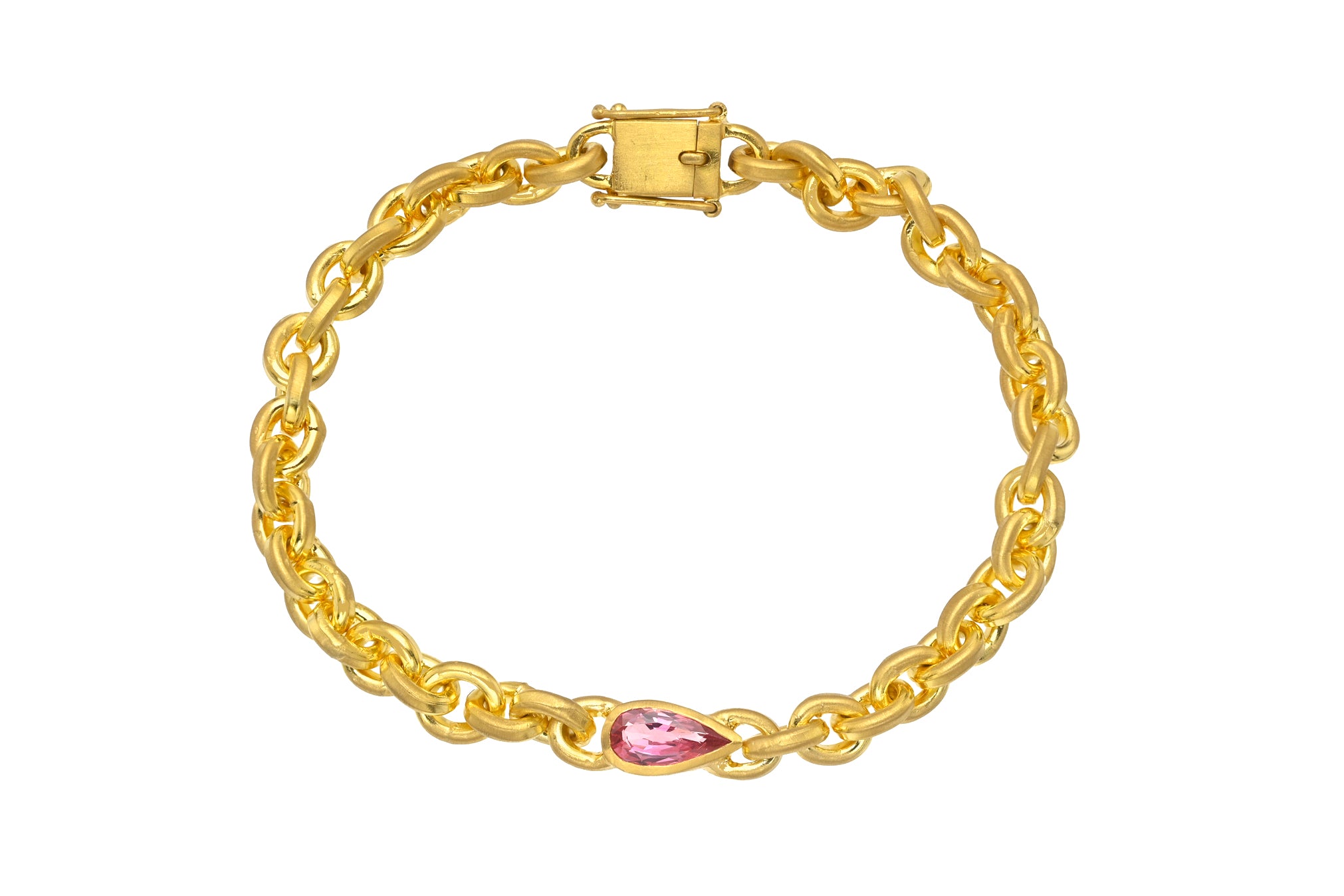 ONE OF A KIND PEAR PADPARADSCHA SAPPHIRE OVERSIZED SIGNATURE CHAIN BRACELET