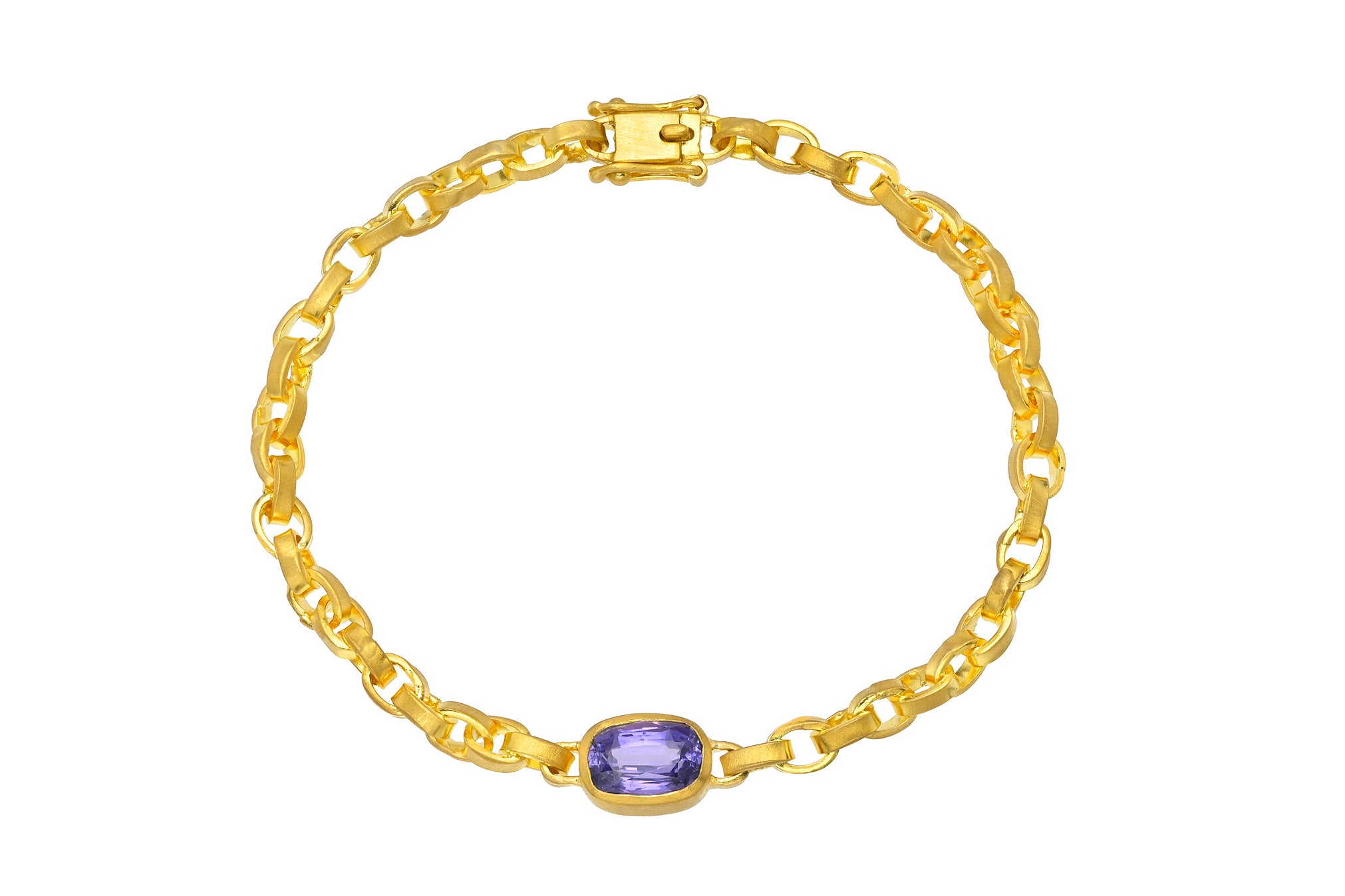 ONE OF A KIND CUSHION CUT PURPLE SAPPHIRE SIGNATURE CHAIN BRACELET