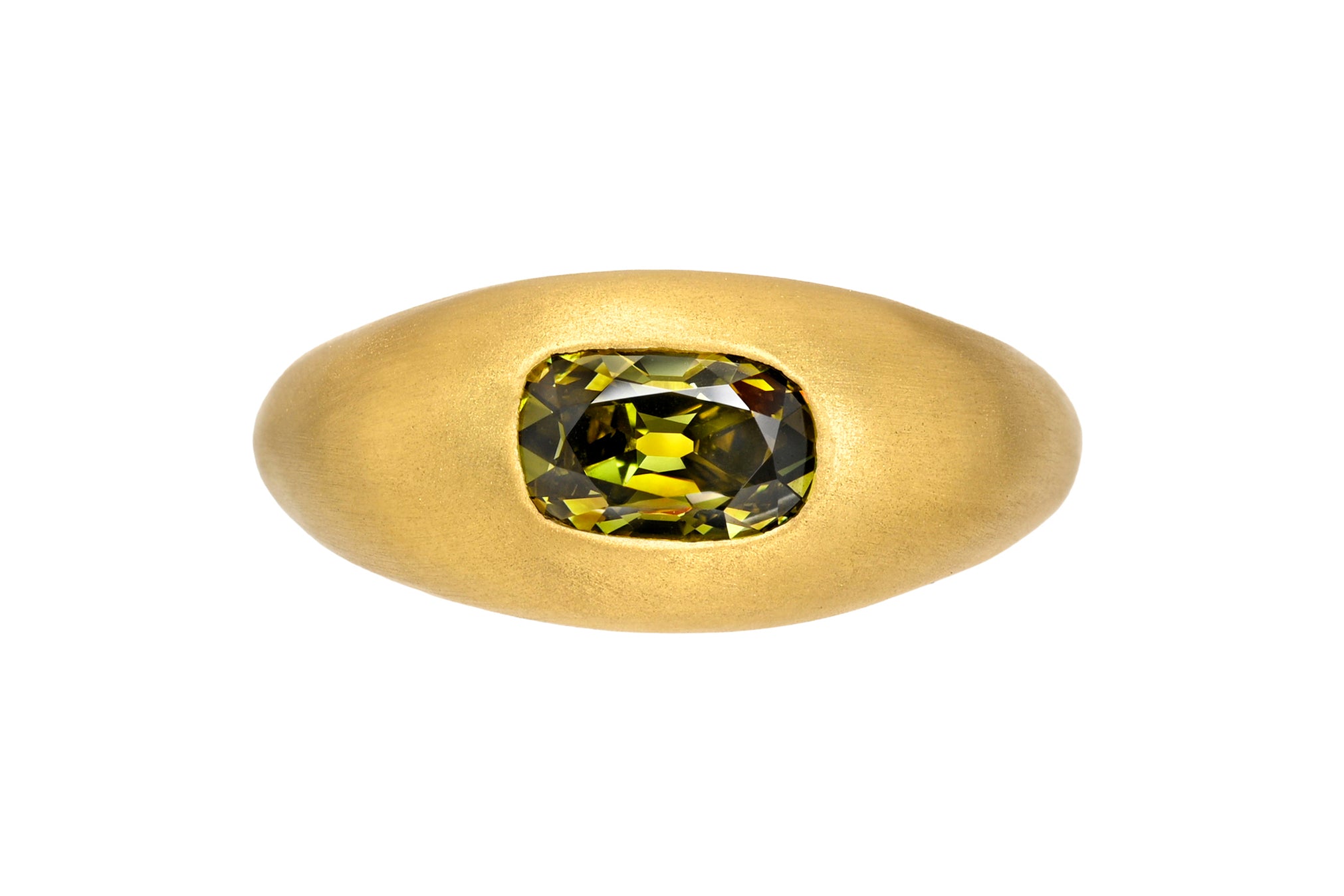 ONE OF A KIND CHAMELEON OLD MINE CUSHION CUT DIAMOND GEM SIGNET RING