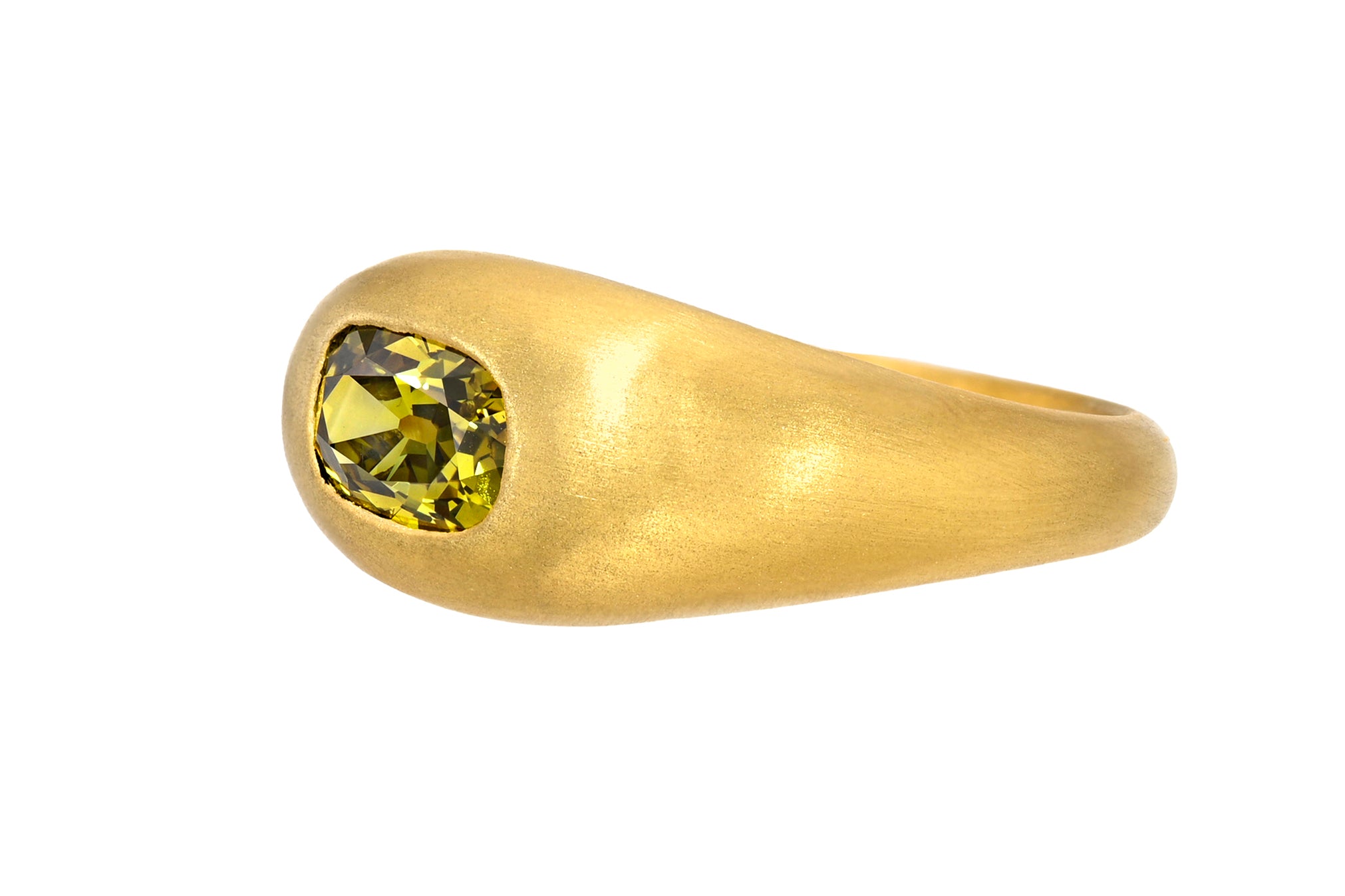 ONE OF A KIND CHAMELEON OLD MINE CUSHION CUT DIAMOND GEM SIGNET RING