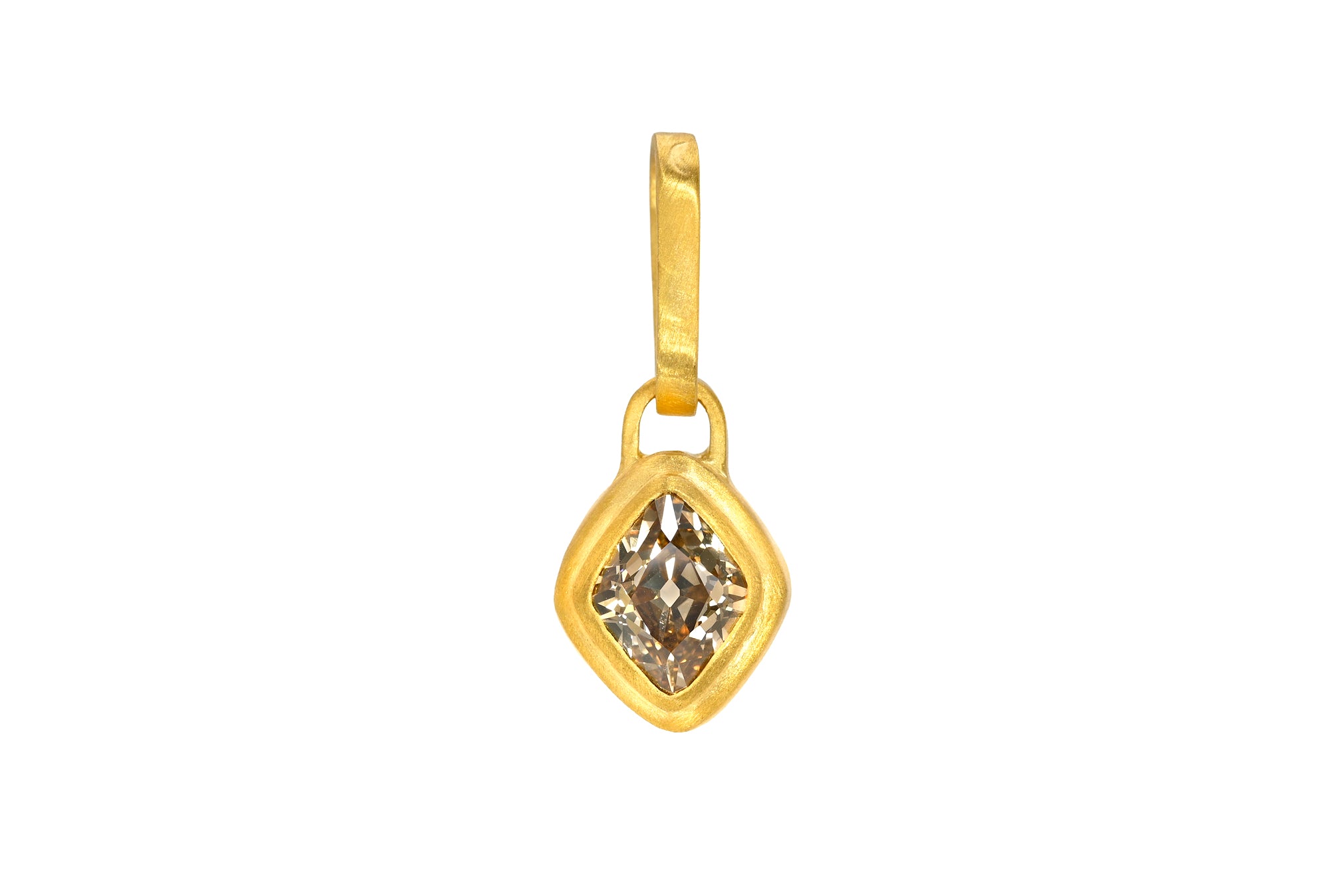 ONE OF A KIND ANTIQUE FANCY BROWN  LOZENGE DIAMOND ZIGGURAT PENDANT