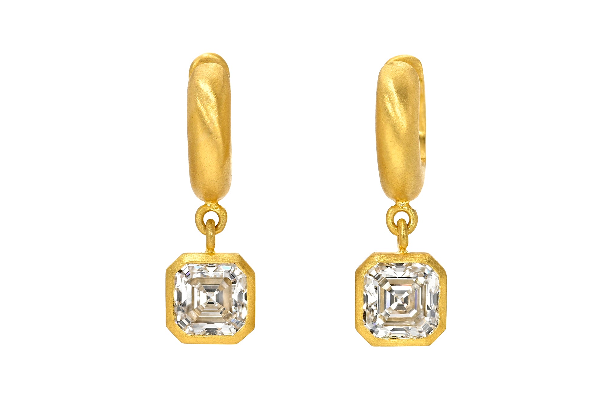 ONE OF A KIND 6.5MM ASSCHER CUT DIAMOND DROP SIGNATURE HOOPS