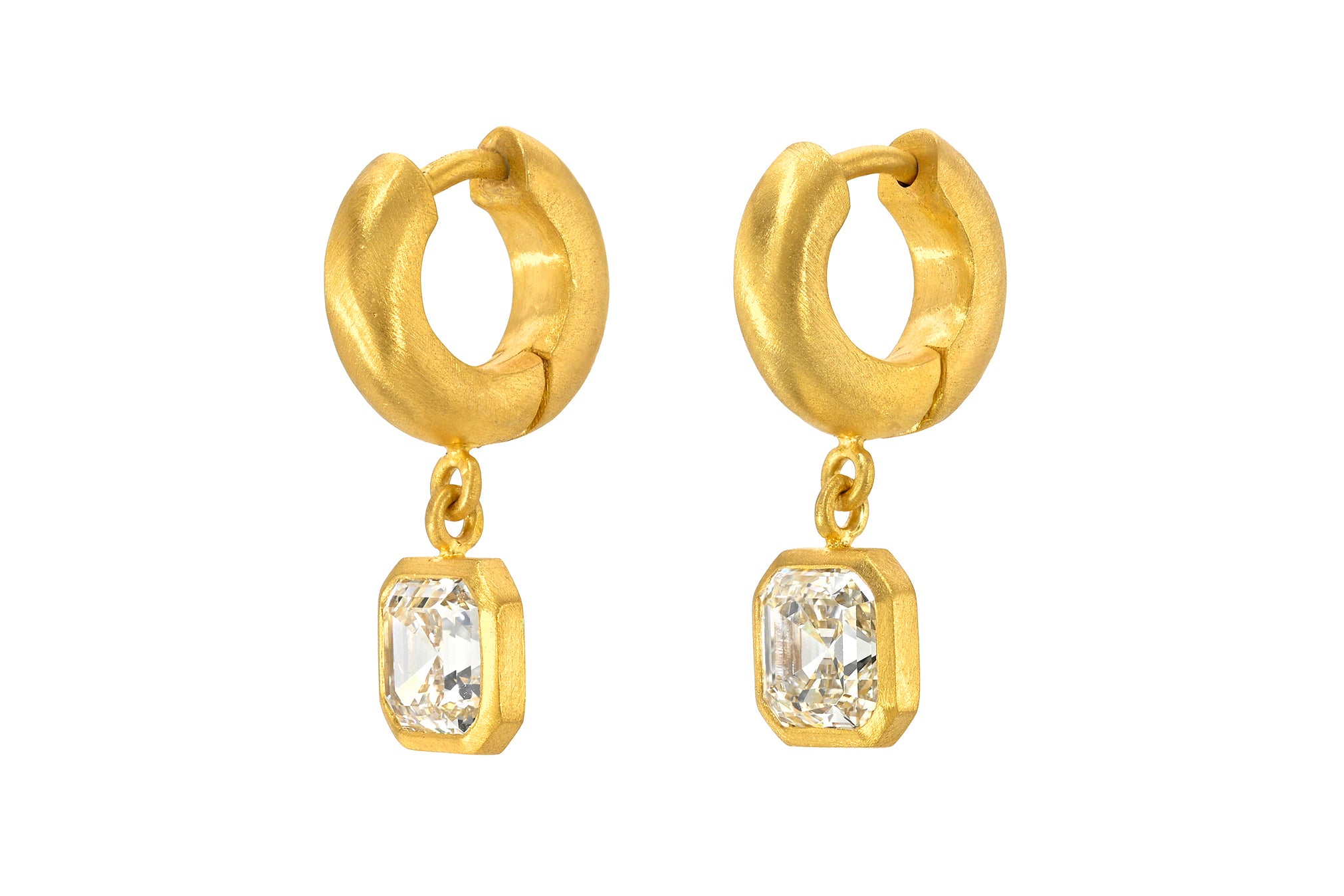 ONE OF A KIND 6.5MM ASSCHER CUT DIAMOND DROP SIGNATURE HOOPS