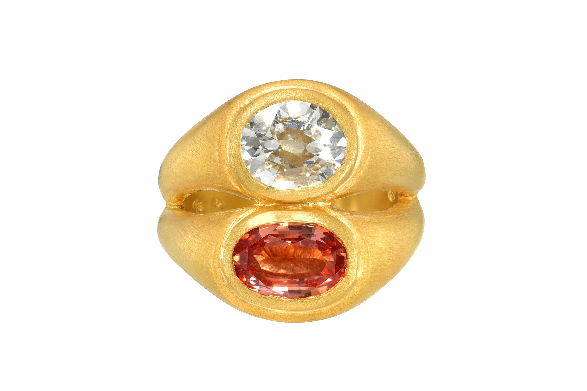 Darius Jewels darya khonsary padparadscha sapphire antique oval old mine cut diamond stacked ring Arielle chiara