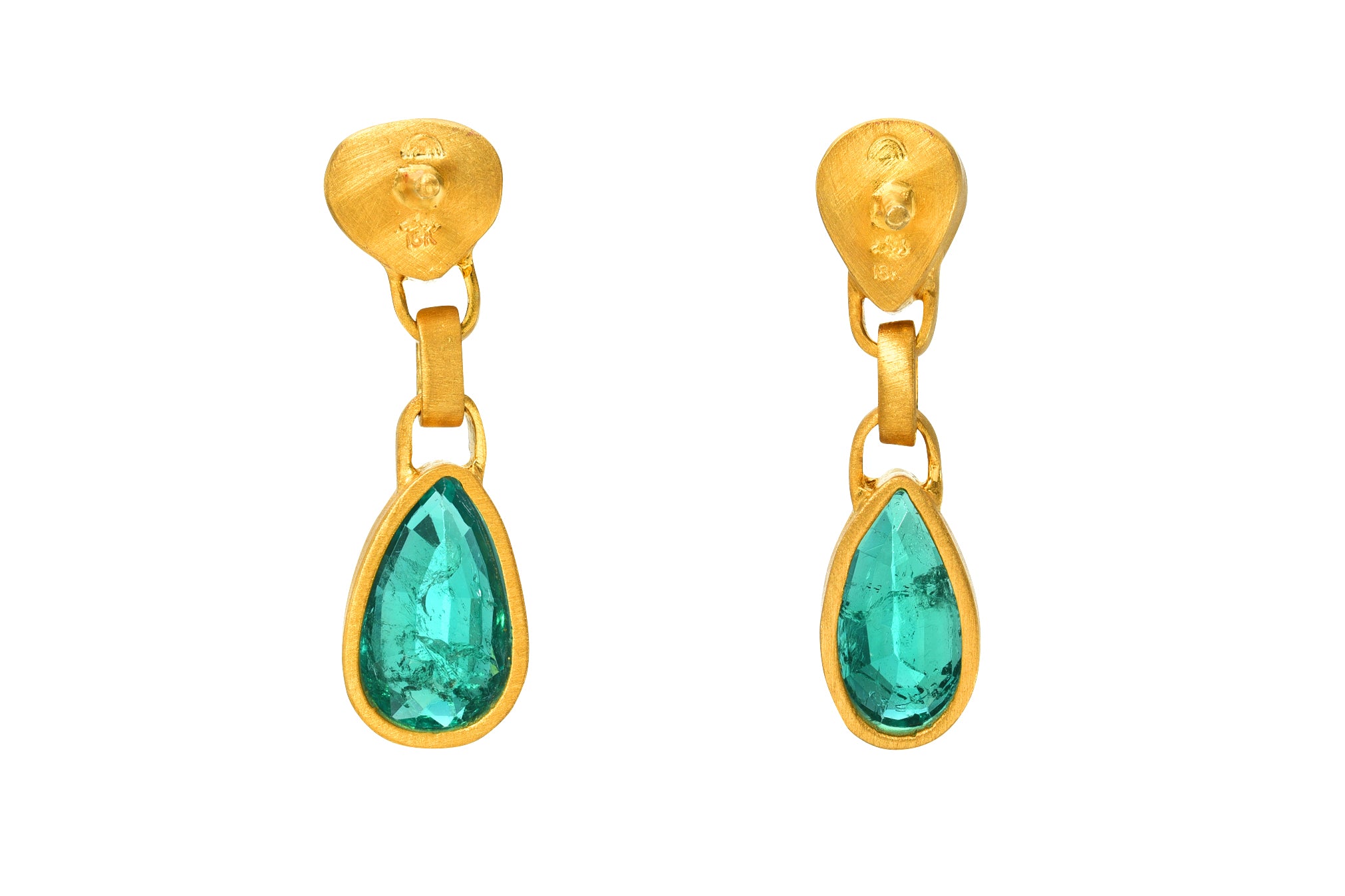 Darius Jewels Daryā Khonsary Arielle Chiara one of a kind gem drop earrings  padparadscha sapphire antique emeralds