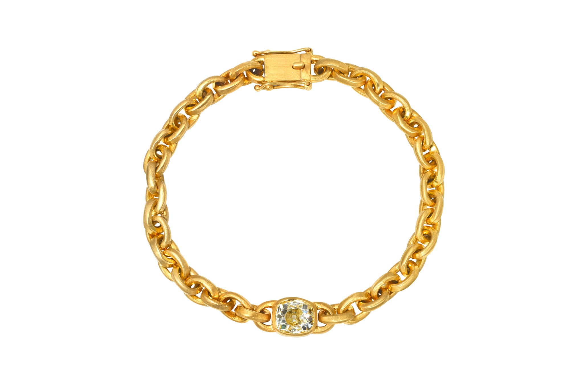 Darius Jewels old mine cut oversized diamond signature chain bracelet one of a kind Fairmined yellow gold 